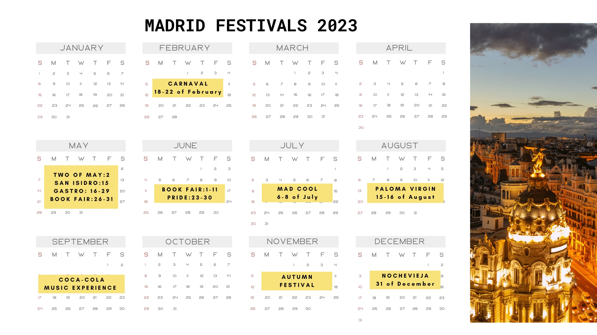 Madrid festivals calendra