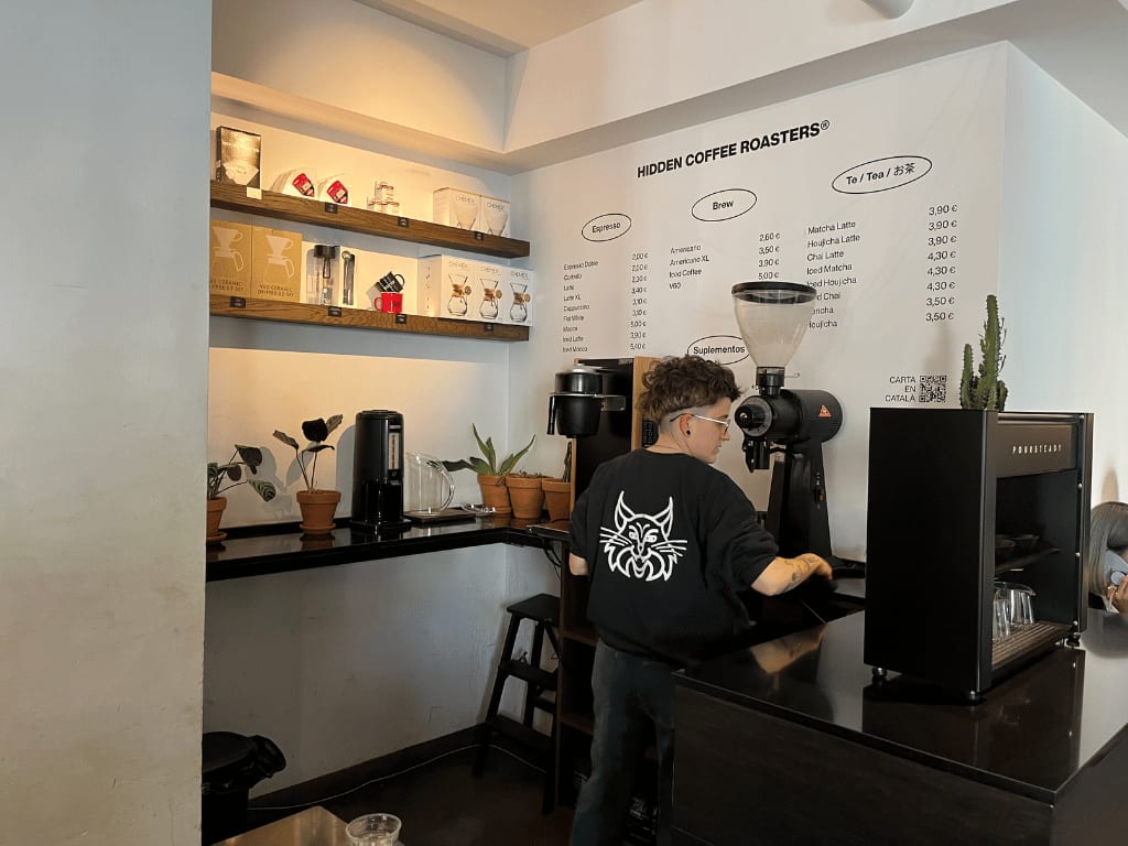 Specialty coffee shop at the Gothic Quarter in Barcelona.