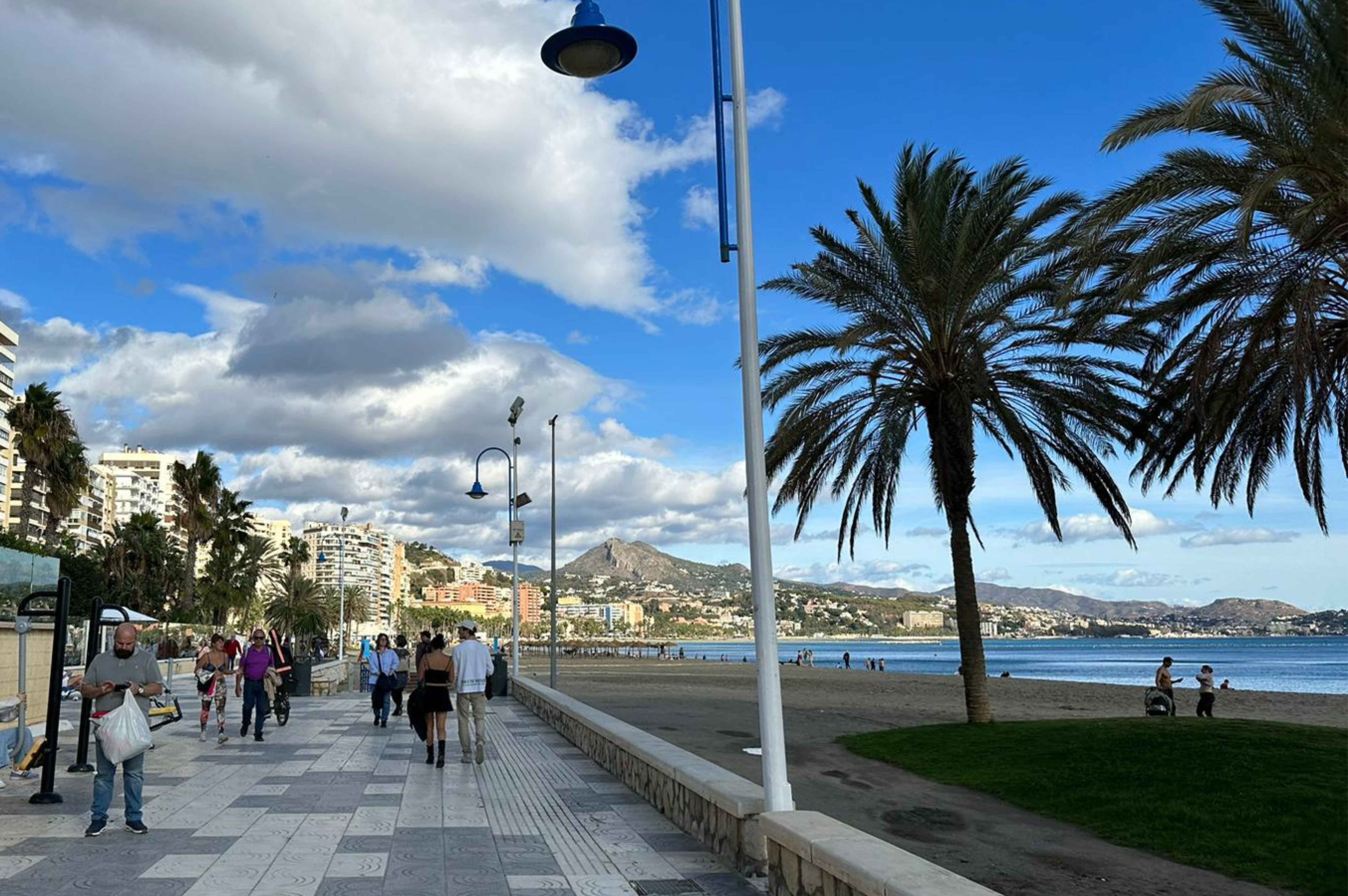 malaga street view to the sea in spain