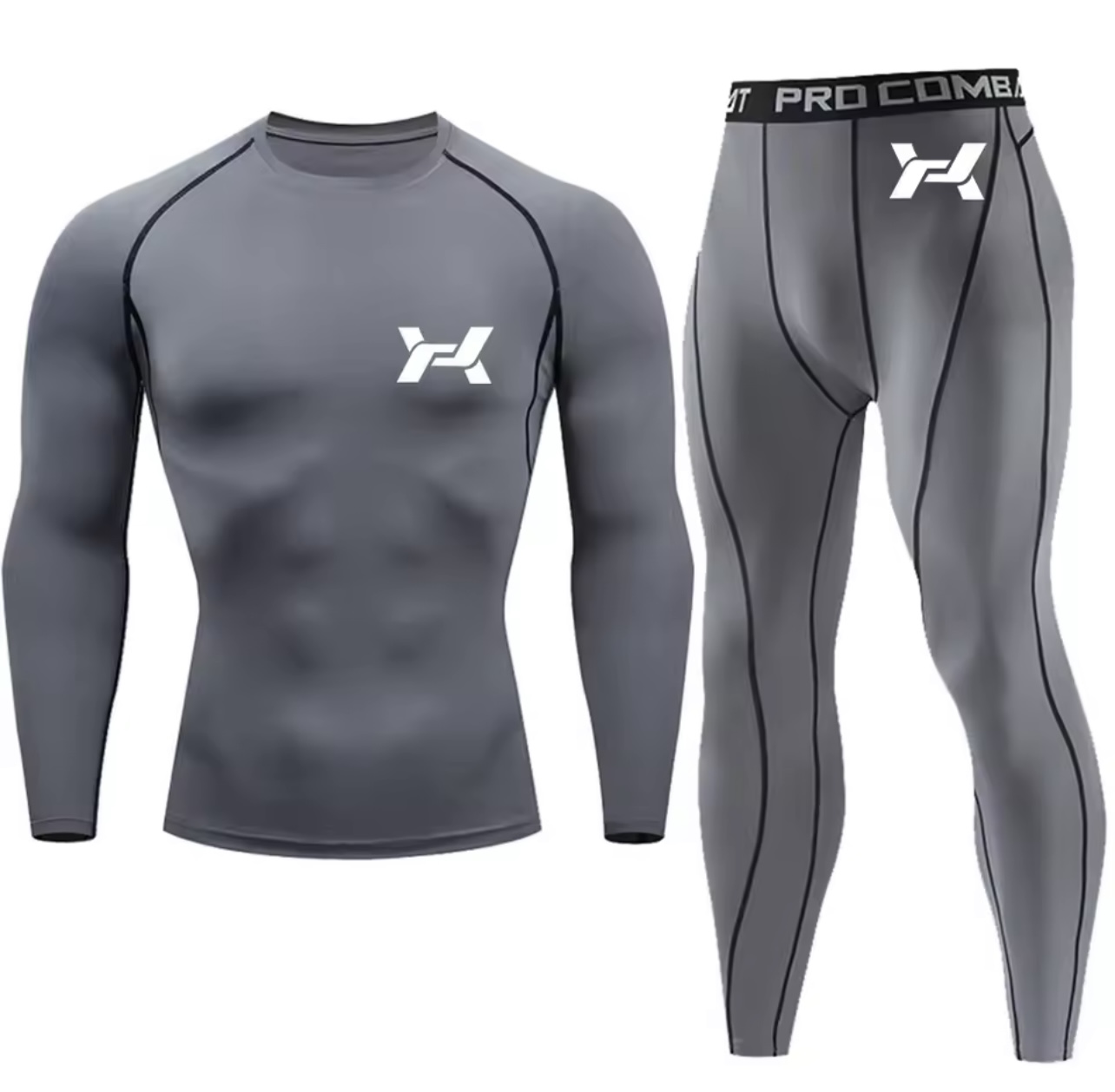 Men's Slim Fit Fashionable Long Sleeved Pants Set, Breathable and Quick Drying Suitable for Fitness Training, Running and Sports