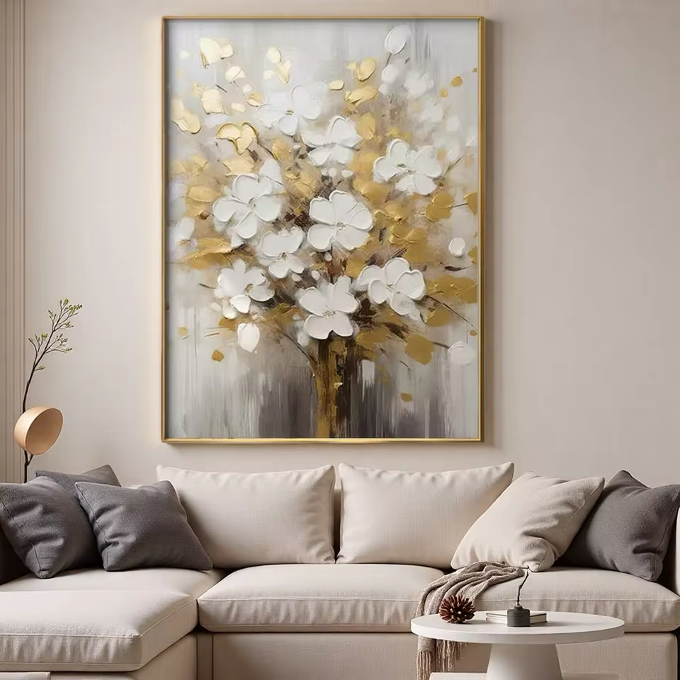 Modern Floral Oil Painting For Home Decor - Textured Hand painted Oil Painting Wall Art for Living Room & Bedroom