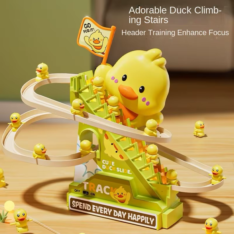 Stair Climbing Ducks Flashing Lights and Music Duck Roller Coaster Toy Interactive Escalator Toy Parent Child Interactive Toys