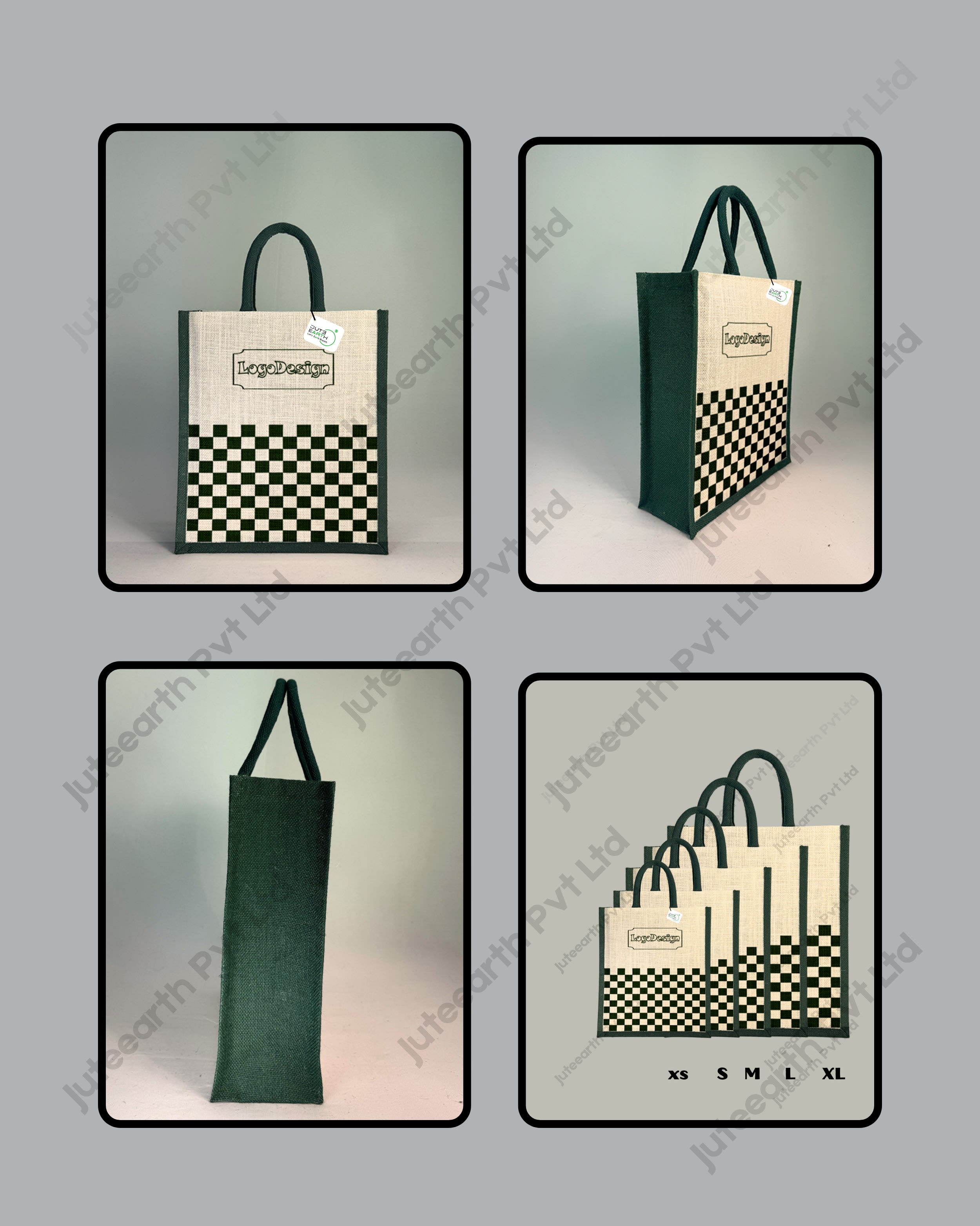 Half White Jute checkerboard weave printed Pattern Brand Or Promotional Bag with Bottle Green Print (6)