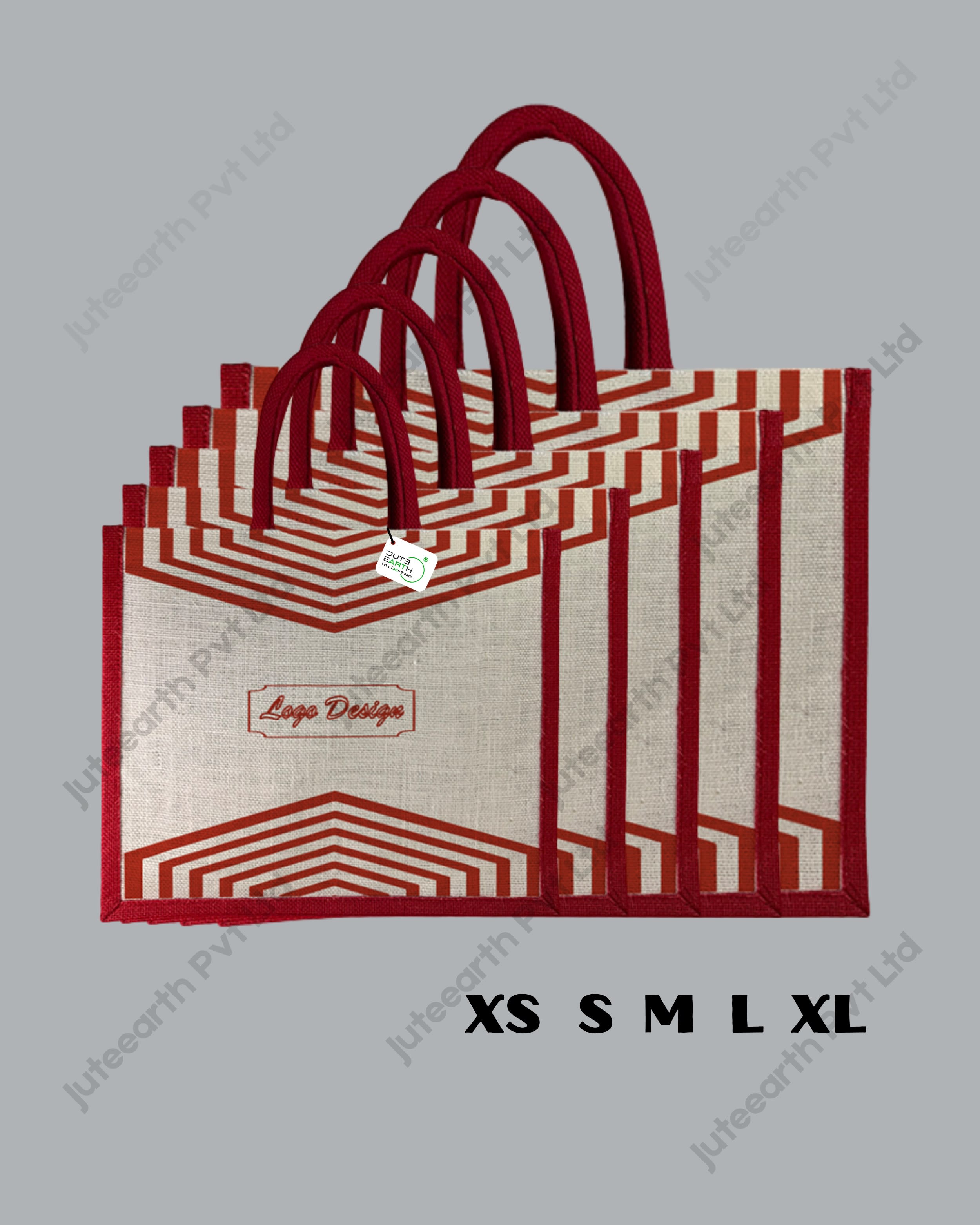 Half White Ivory V stripe Customised Printed Jute Bag for Branding or Promotions” Crimson Charm (2)