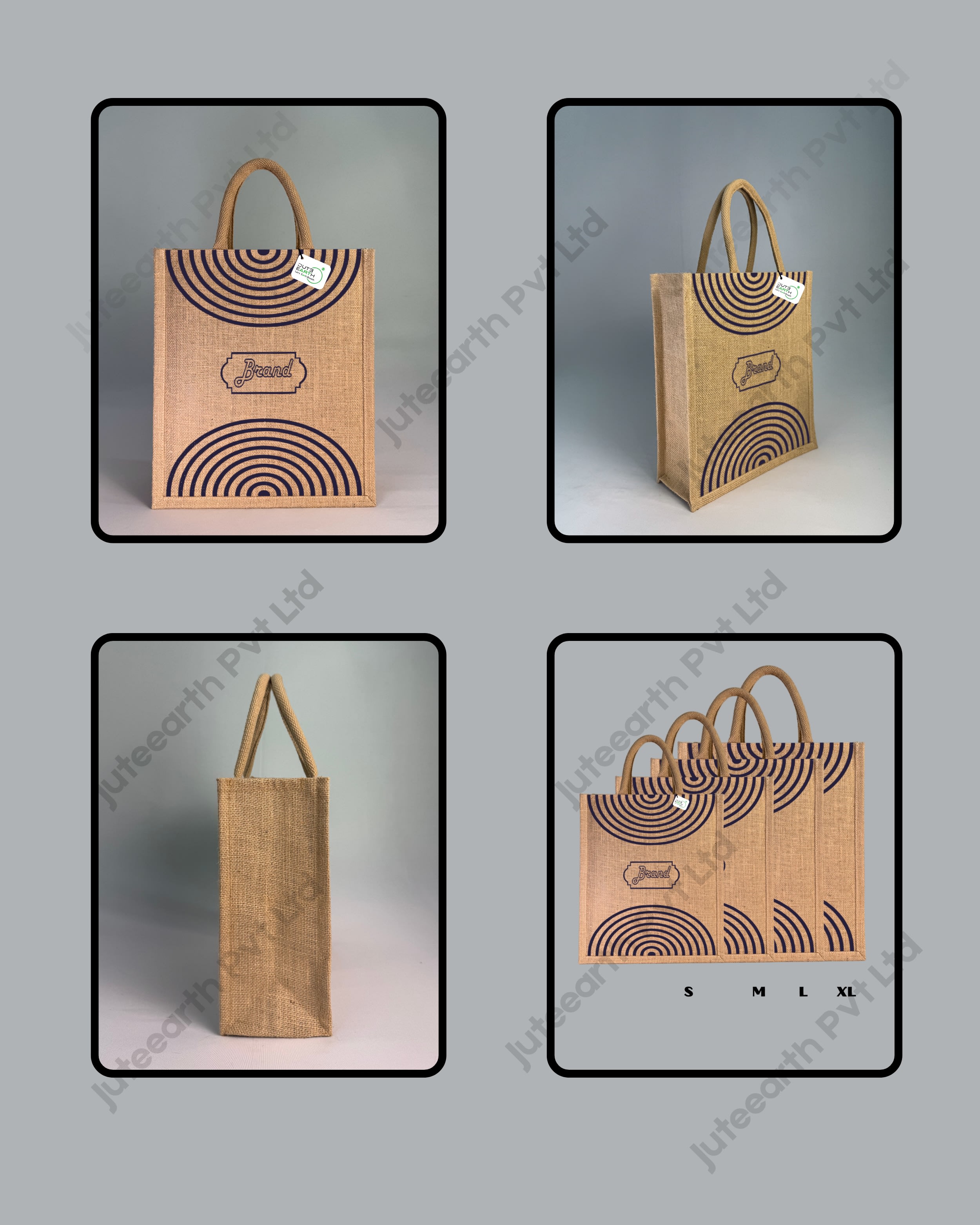 Natural Jute Semi Concentric Pattern pattern printed Pattern Brand Or Promotional Bag with Dark crown Blue Print (6)