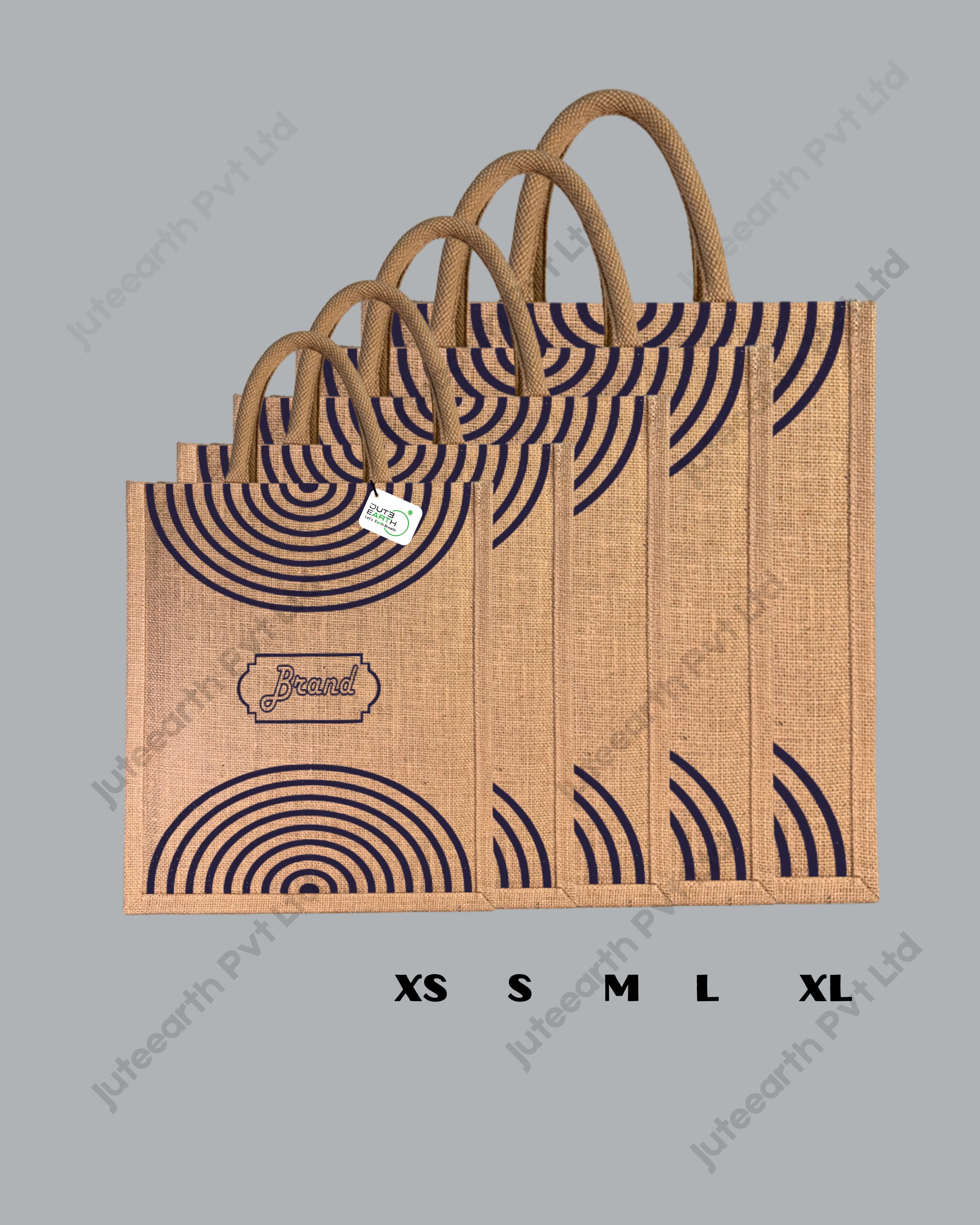 Natural Jute Semi Concentric Pattern pattern printed Pattern Brand Or Promotional Bag with Dark crown Blue Print (2)