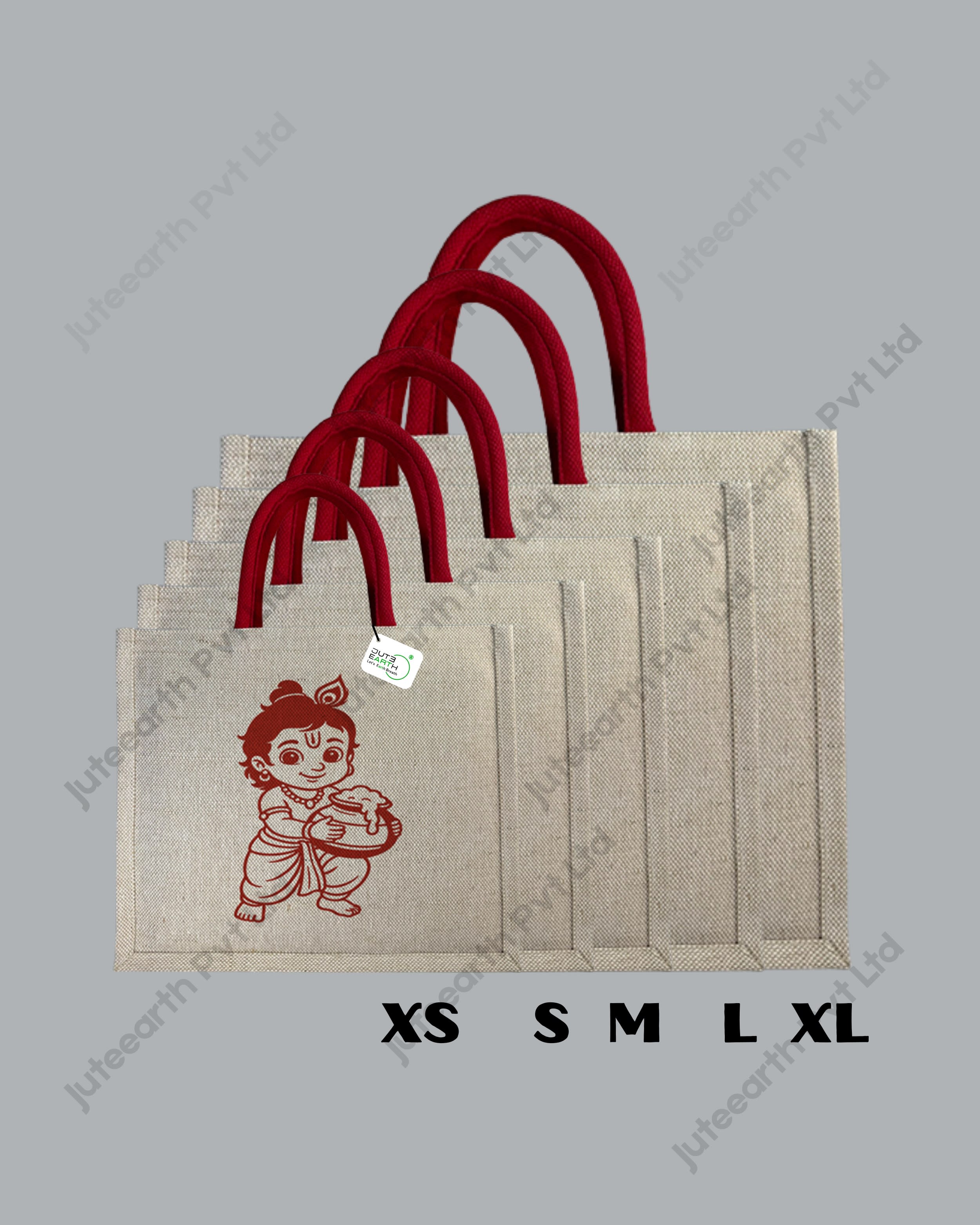 little Krishna Art Birthday Jute cotton Heavy weave Custom Printed Juco Bag for Return Gift with Red Print (2)