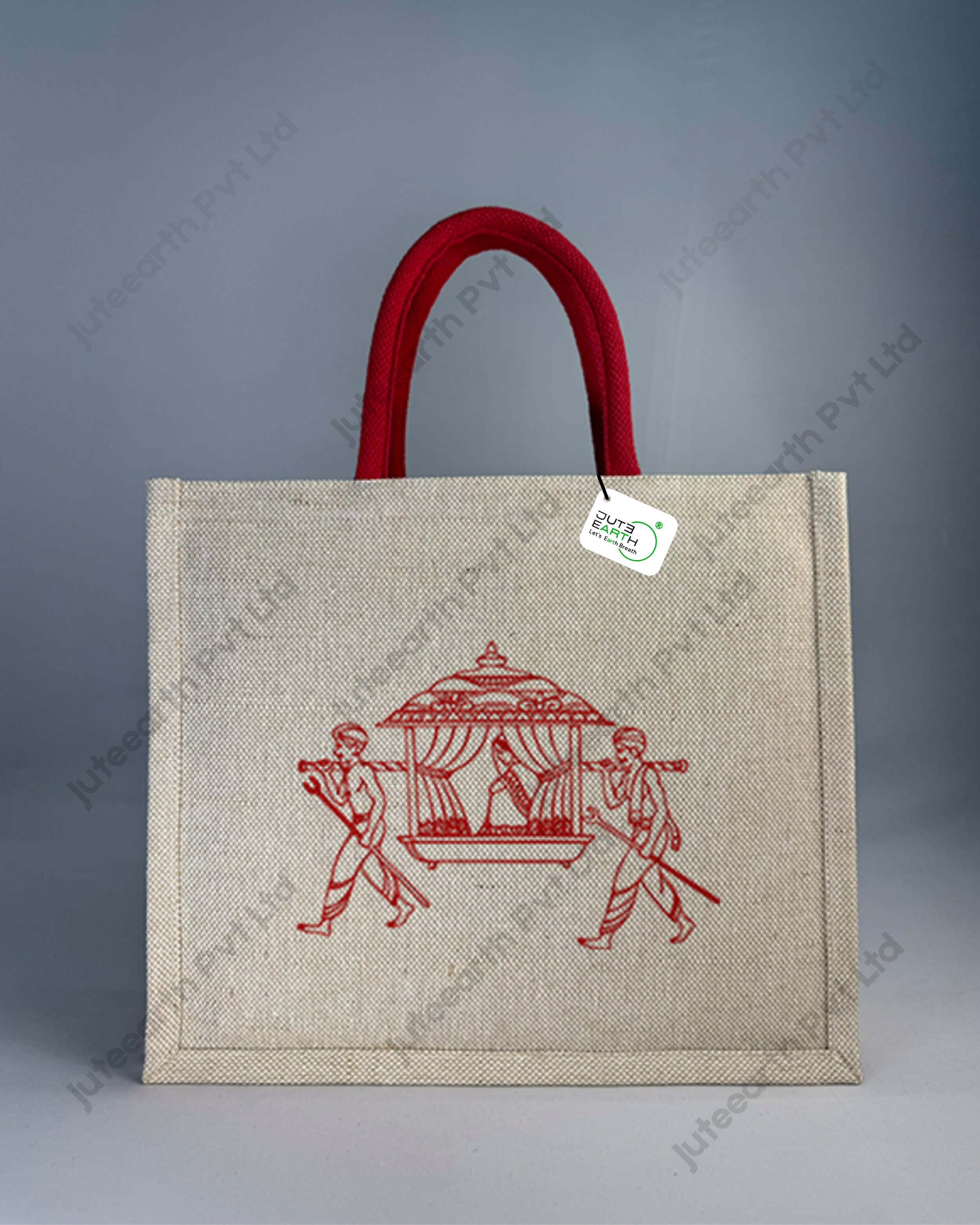 Doli_Palki Marriage Ceremony jute cotton Heavy weave Custom Printed Juco Bag for Return Gift with Red Print