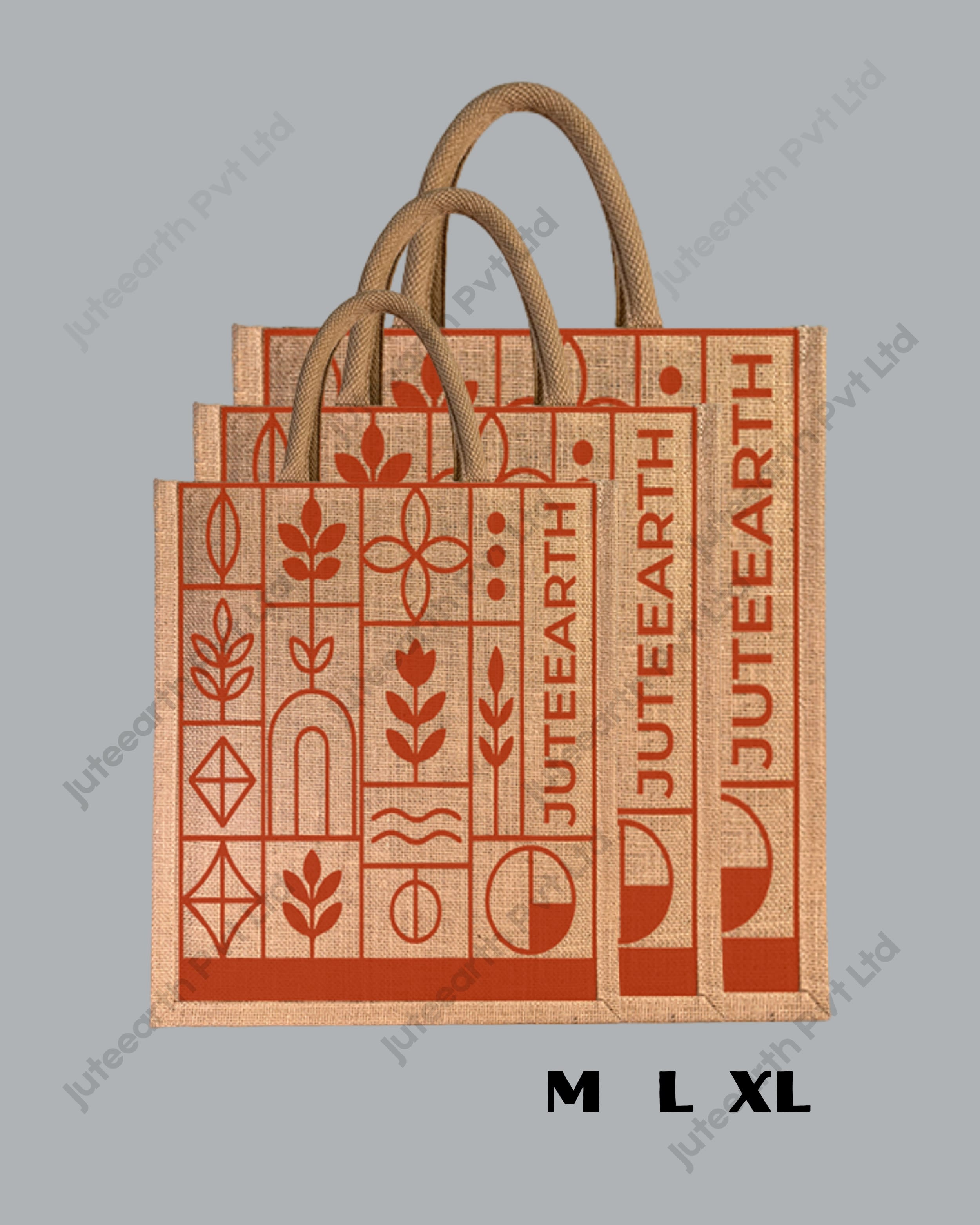 Narrow Natural Jute Bag – Geometric Botanical Pattern Printed with Cotton Rope Niwar Handle (2)