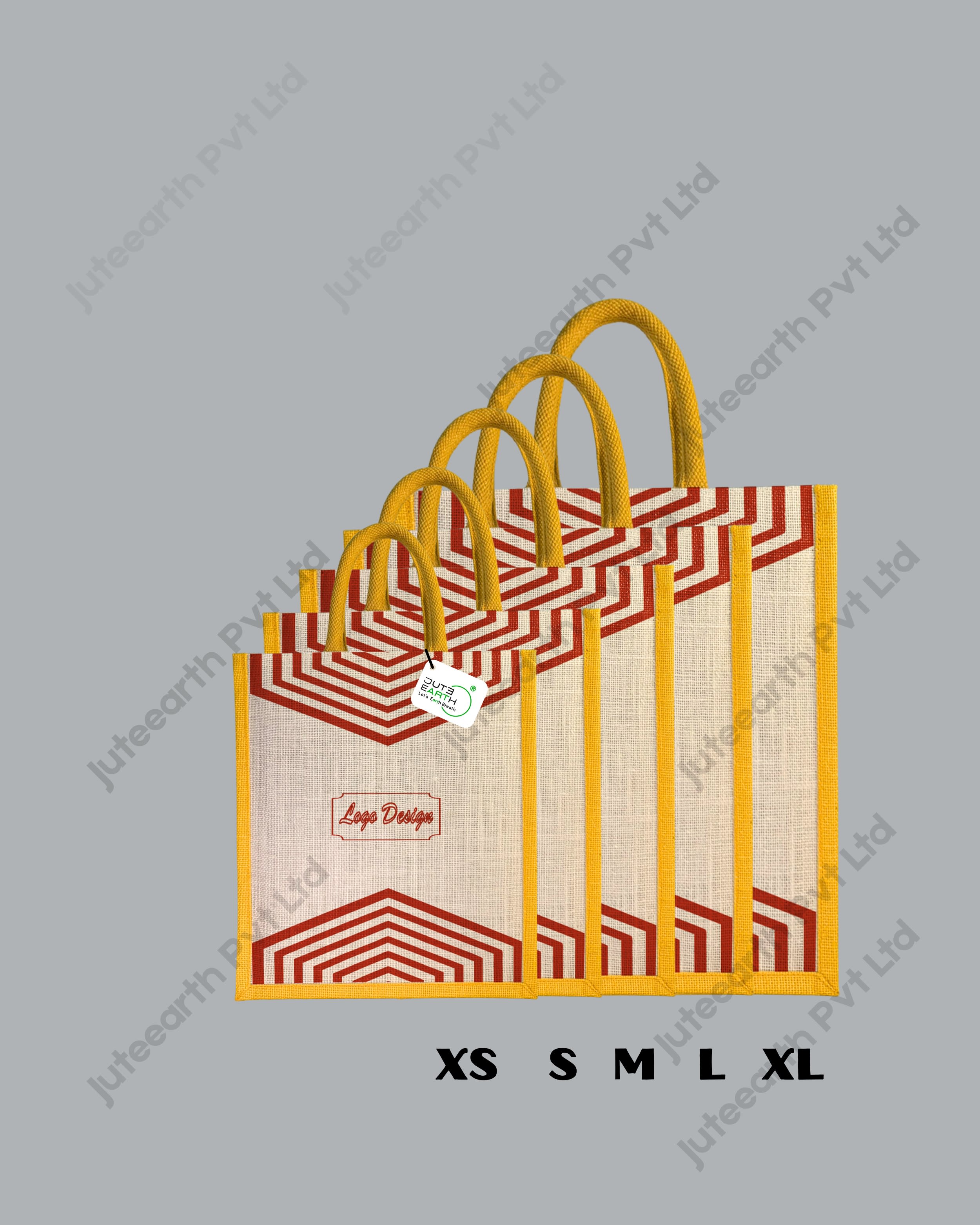 Half White Jute V-Stripe printed Pattern Brand Or Promotional Bag with Bottle Green Print (2)