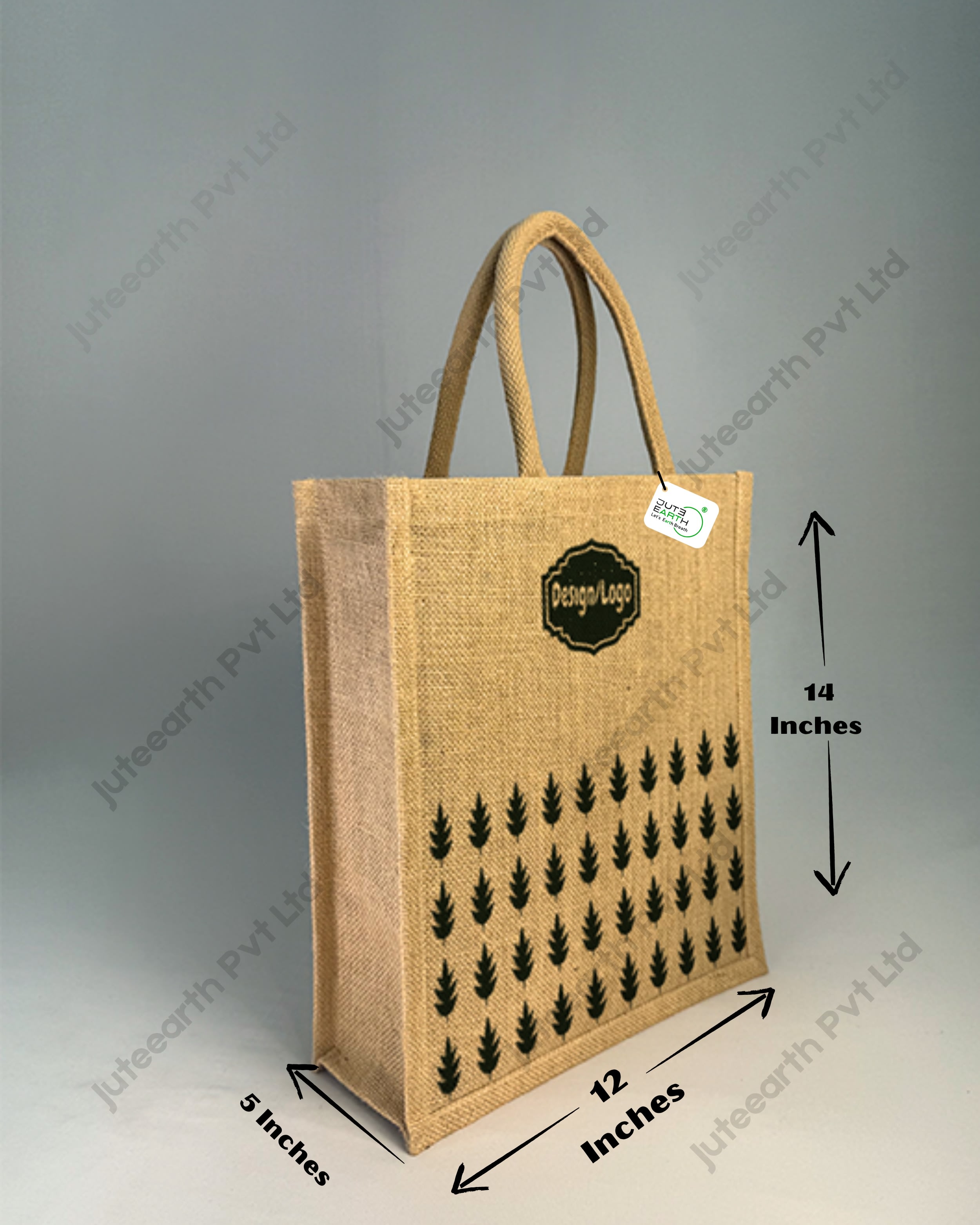 Natural Jute Oak Leaf pattern printed Pattern Brand Or Promotional Bag with Military Green print (3)