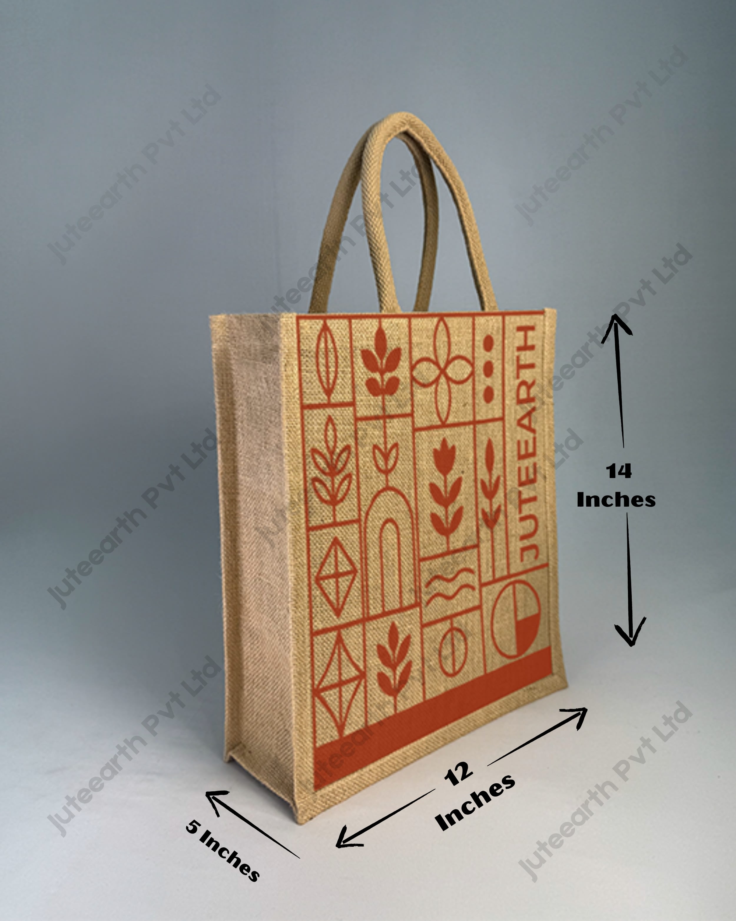 Narrow Natural Jute Bag – Geometric Botanical Pattern Printed with Cotton Rope Niwar Handle (3)
