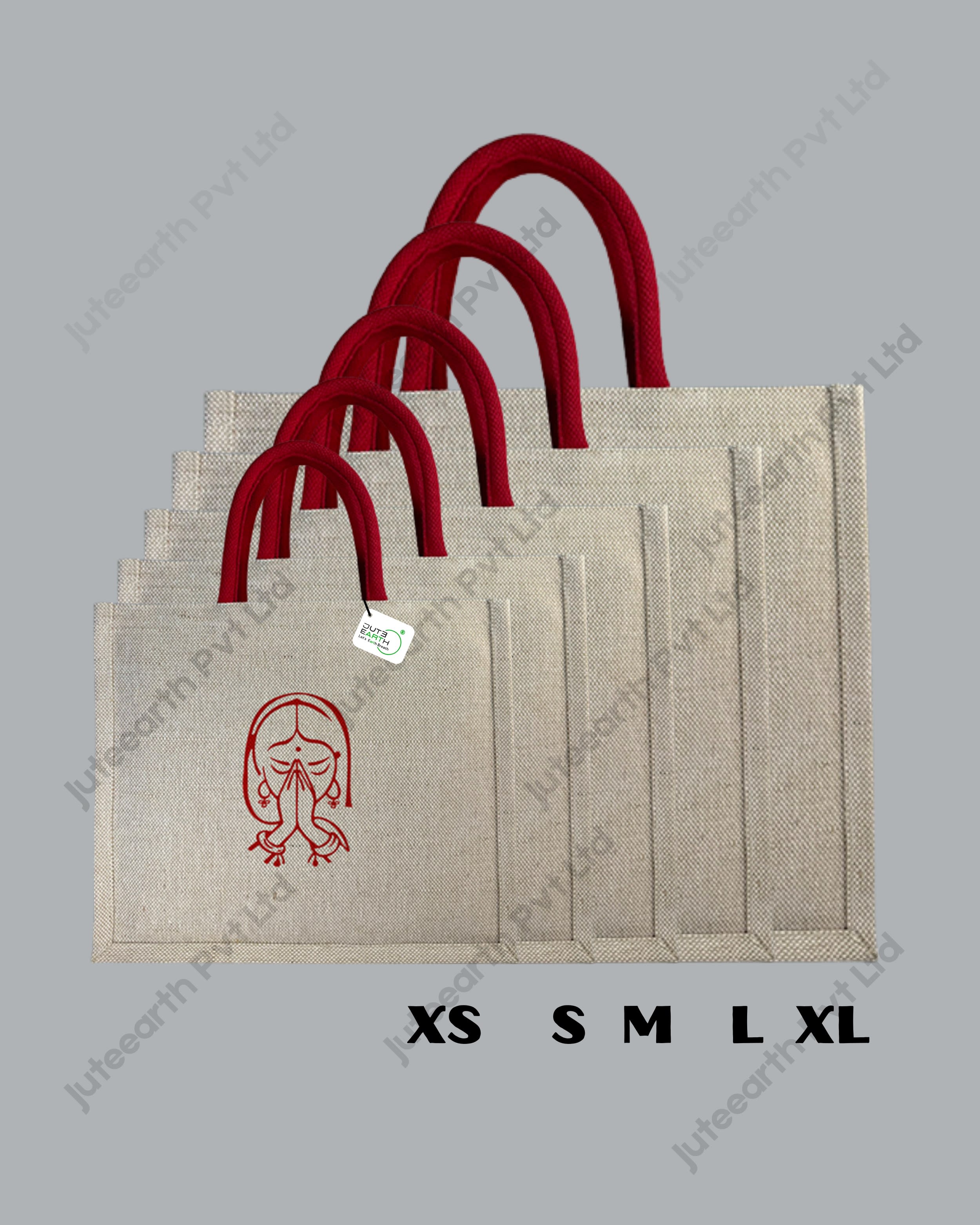 Namaste Art Marriage Ceremony jute cotton Heavy weave Custom Printed Juco Bag for Return Gift with Red Print (2)