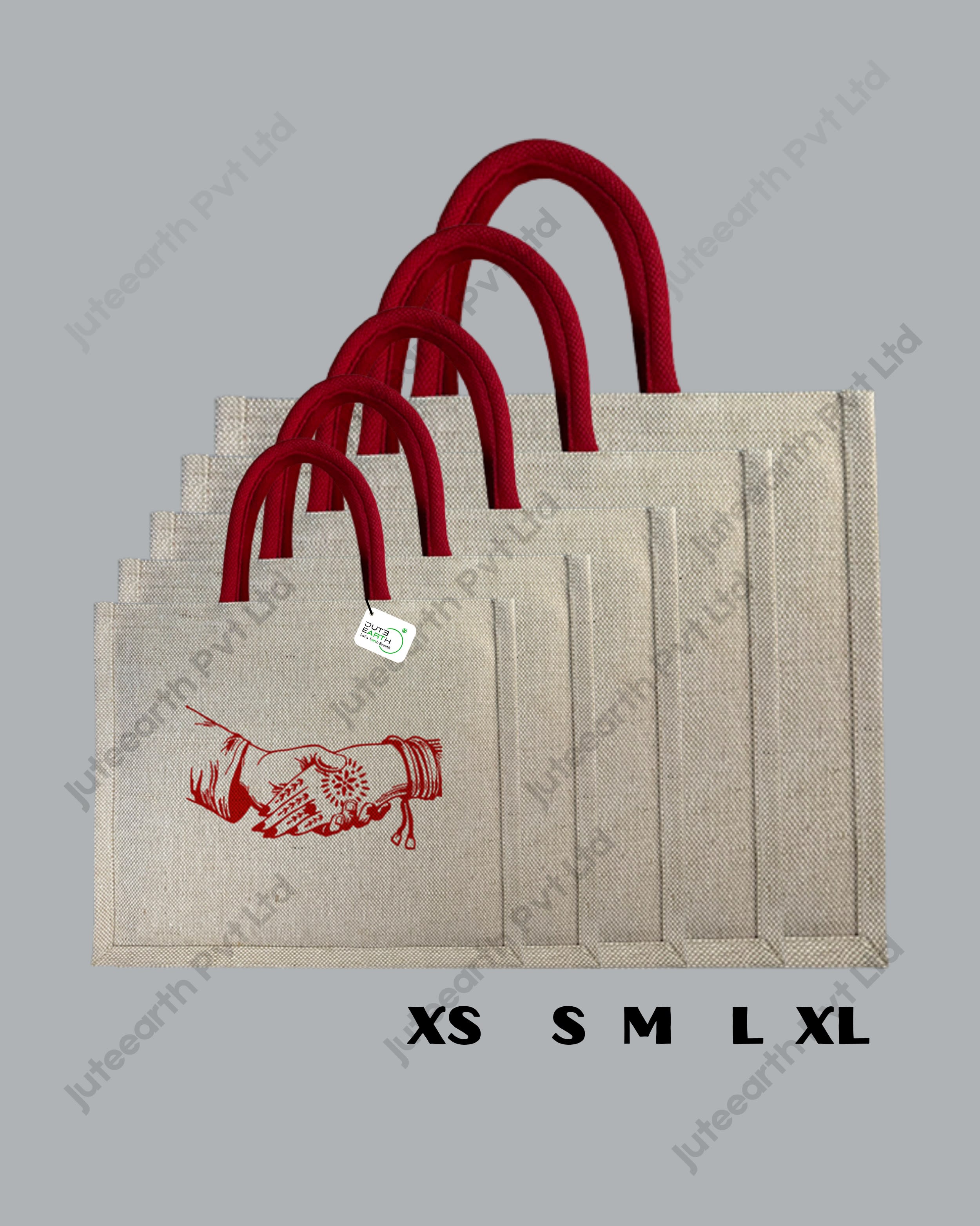 Panigrahana Art Marriage Ceremony jute cotton Heavy weave Custom Printed Juco Bag for Return Gift with Red Print (2)
