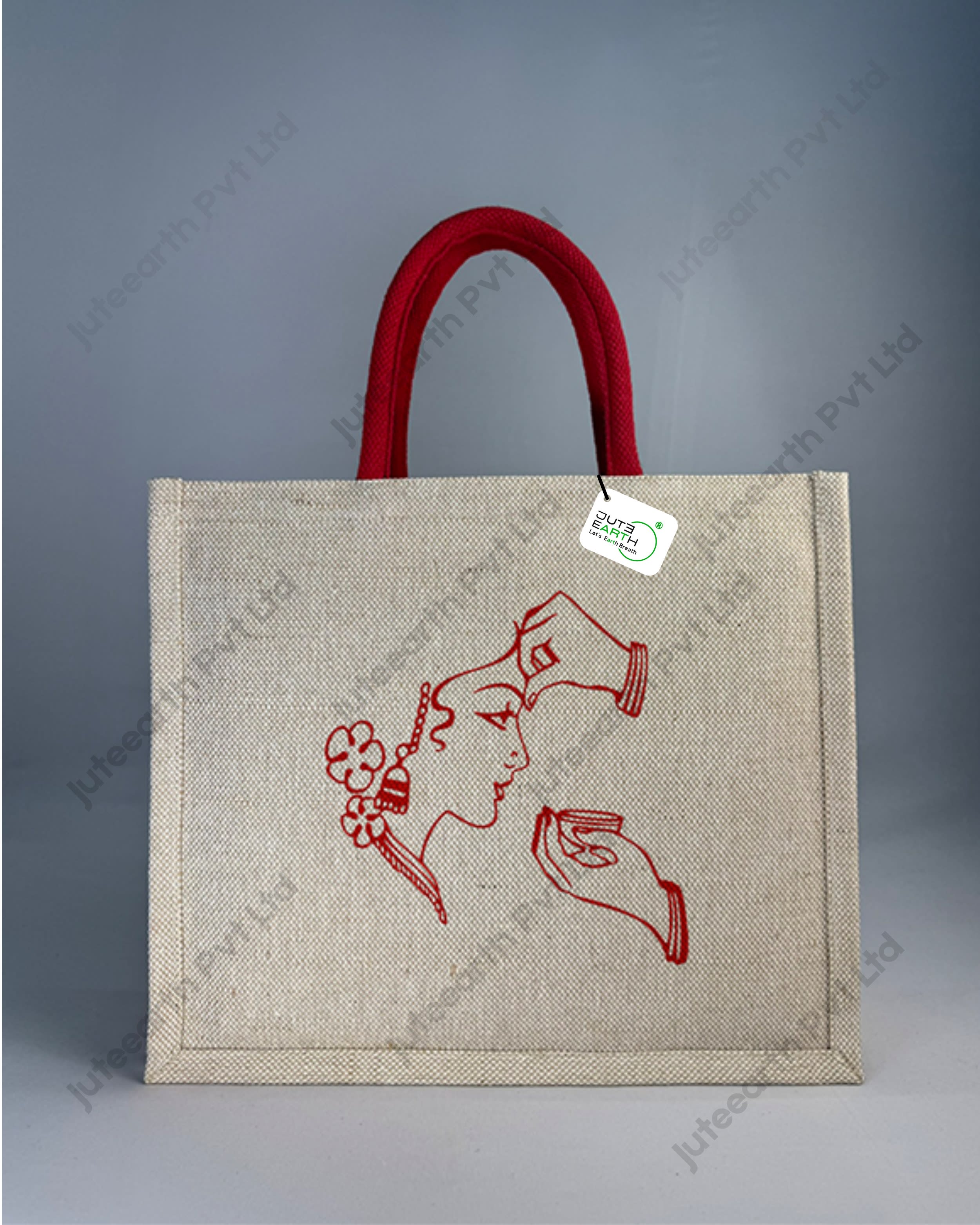 Sindoor Art Marriage Ceremony jute cotton Heavy weave Custom Printed Juco Bag for Return Gift with Red Print
