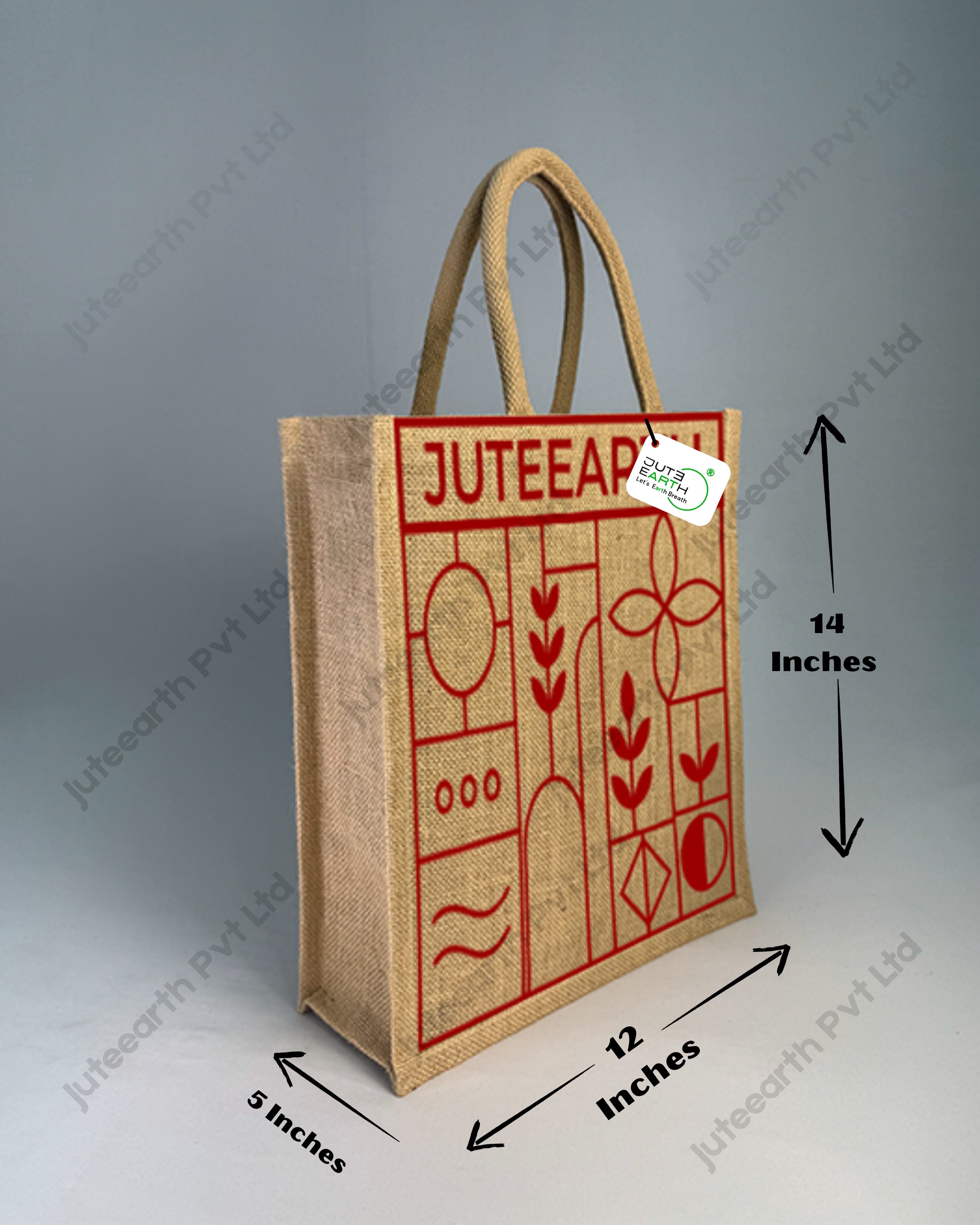 Narrow Natural Jute Bag – Geometric Botanical Pattern Printed with Cotton Rope Niwar Handle (3)
