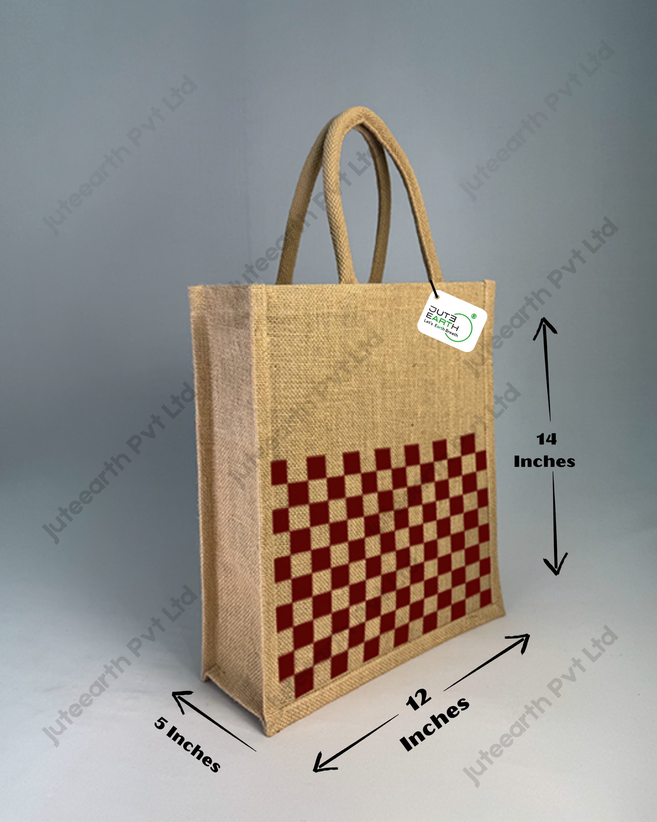 Narrow Natural Jute Bag – Checkboard Weave Printed with Cotton Rope Niwar Handle (3)