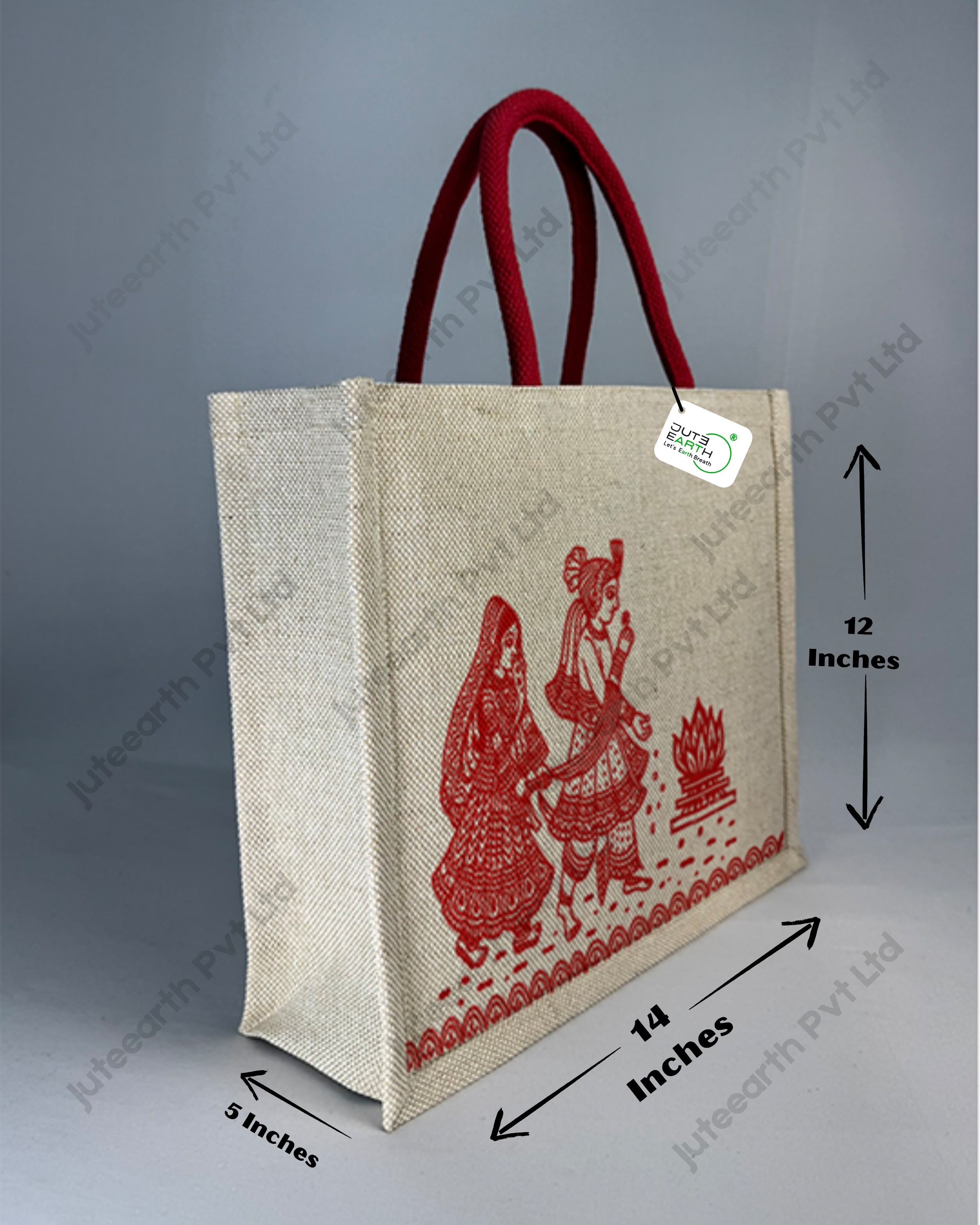 Kalamkari Art Marriage Ceremony jute cotton Heavy weave Custom Printed Juco Bag for Return Gift with Red Print (3)