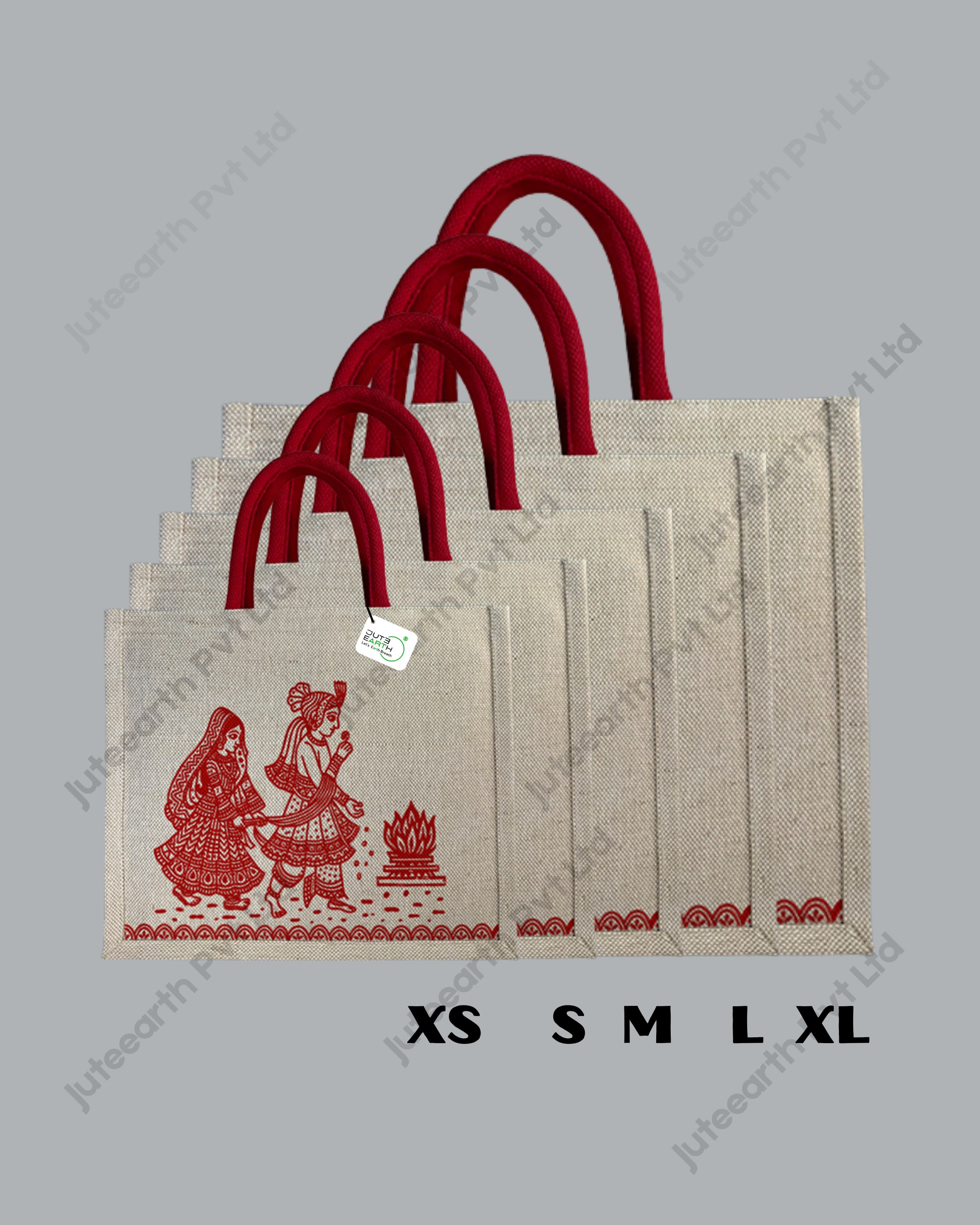 Kalamkari Art Marriage Ceremony jute cotton Heavy weave Custom Printed Juco Bag for Return Gift with Red Print (2)
