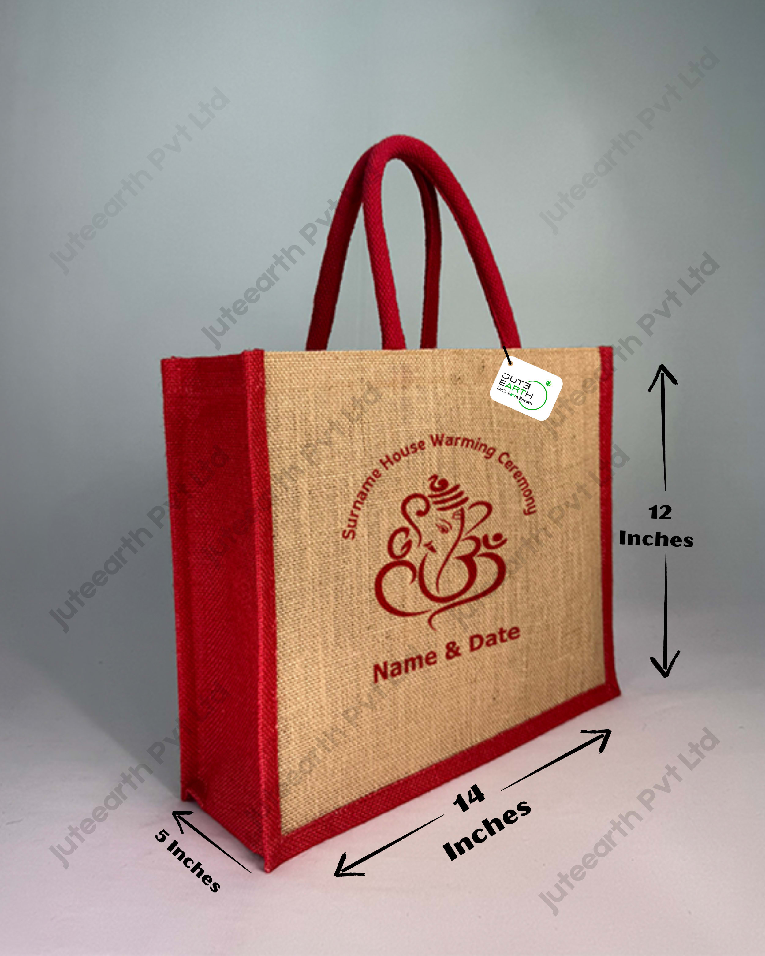 Lord Ganesha Art House warming ceremony Natural Custom Printed Jute Bag for Return Gift with Red print (3)