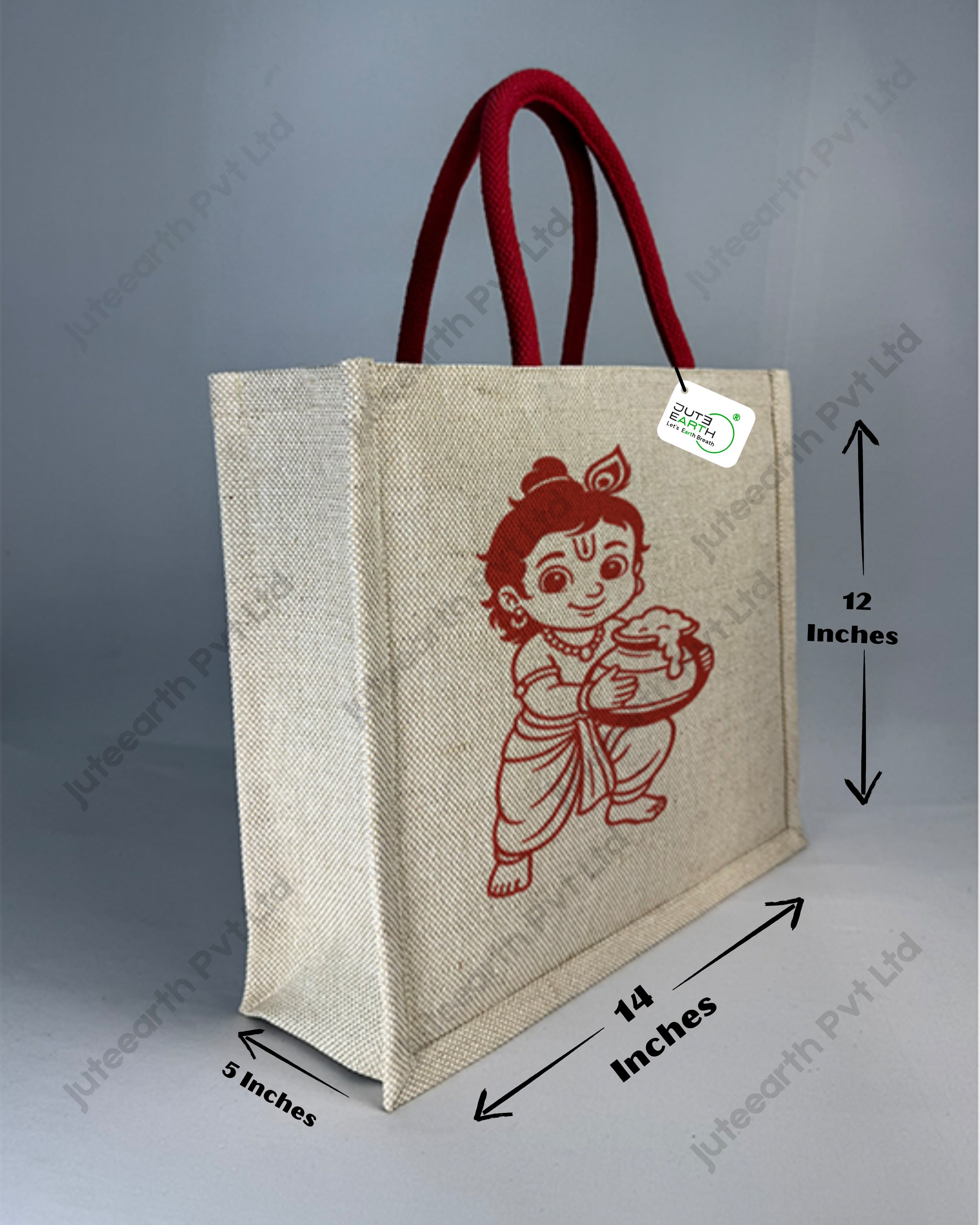 little Krishna Art Birthday Jute cotton Heavy weave Custom Printed Juco Bag for Return Gift with Red Print (3)