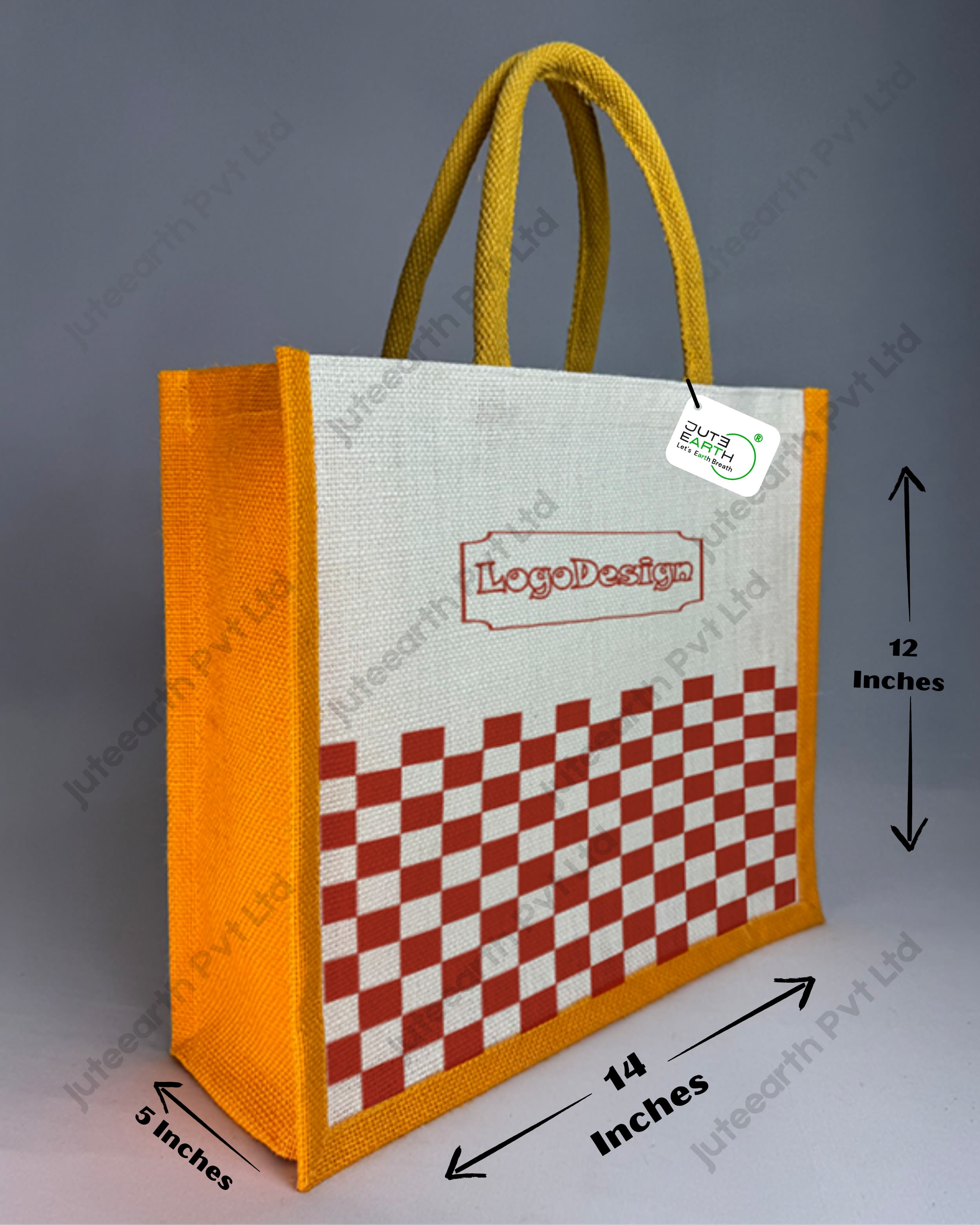 Half White Ivory checkboard Customised Printed Jute Bag for Branding or Promotions” Amber Shine (3)