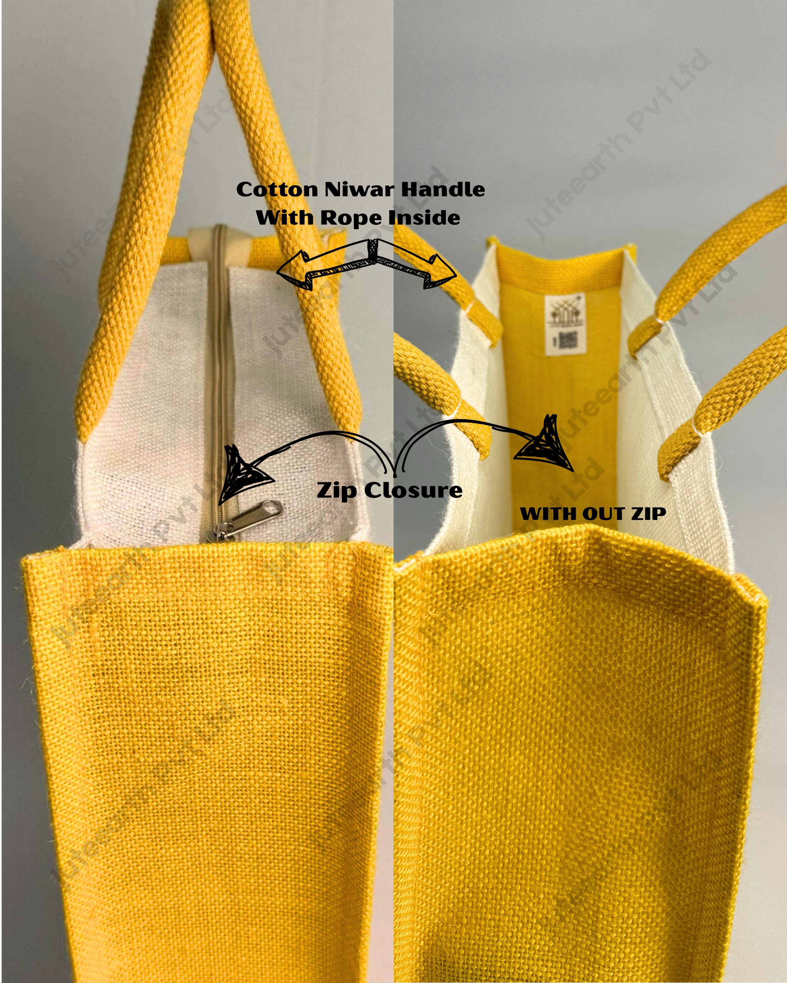 Half White Jute V-Stripe printed Pattern Brand Or Promotional Bag with Bottle Green Print (4)