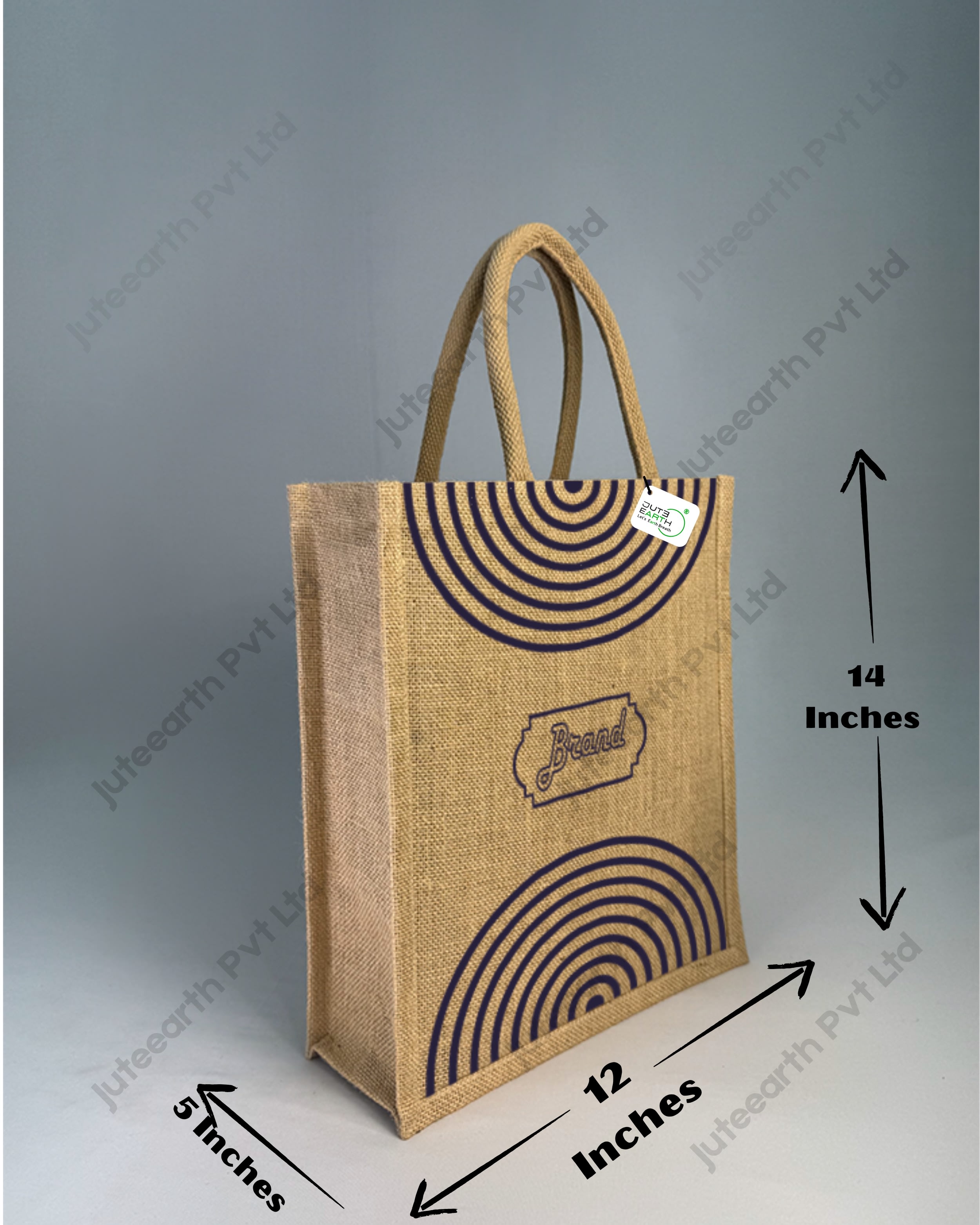 Natural Jute Semi Concentric Pattern pattern printed Pattern Brand Or Promotional Bag with Dark crown Blue Print (3)