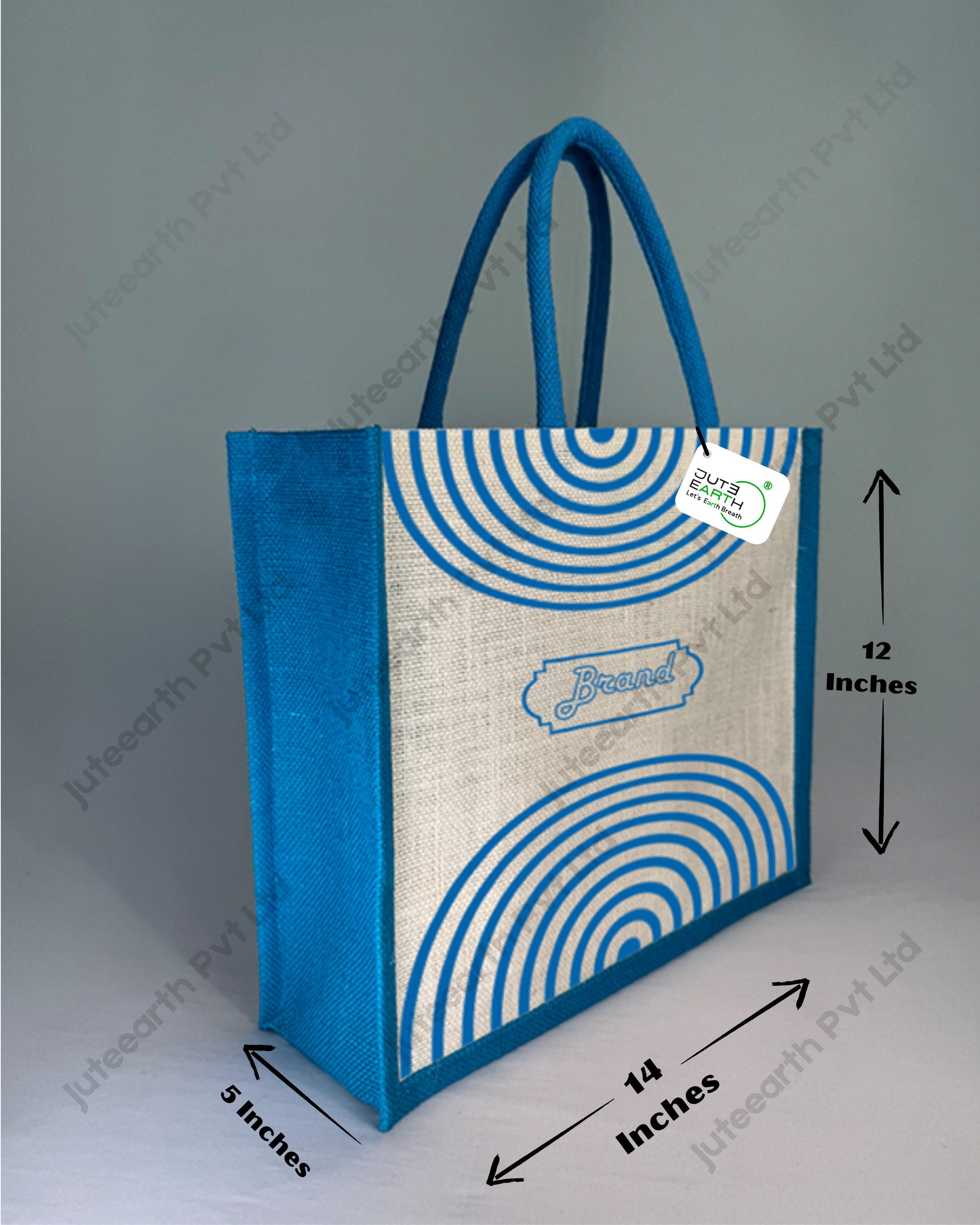 Half White Ivory Semi Concentric Customised Printed Jute Bag for Branding or Promotions” Cobalt Steel (3)