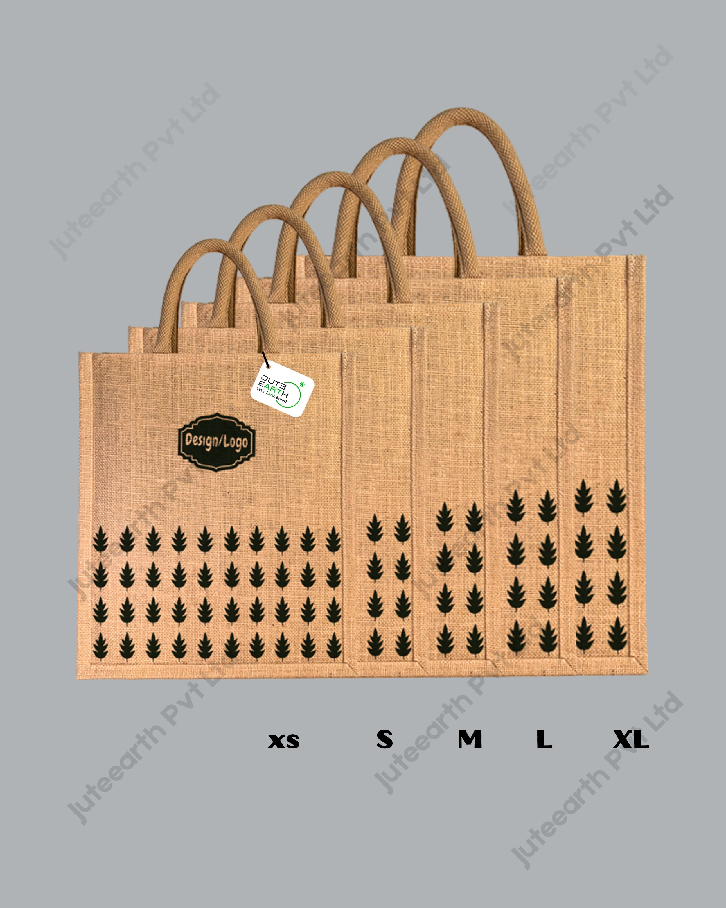 Natural Jute Oak Leaf pattern printed Pattern Brand Or Promotional Bag with Military Green print (2)