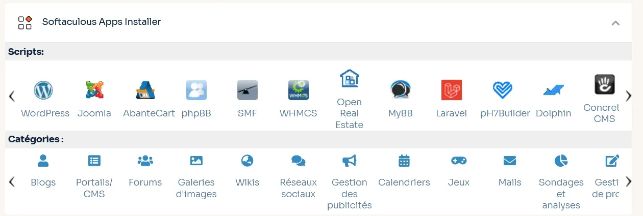 Softaculous App Installer en bas de page.webp