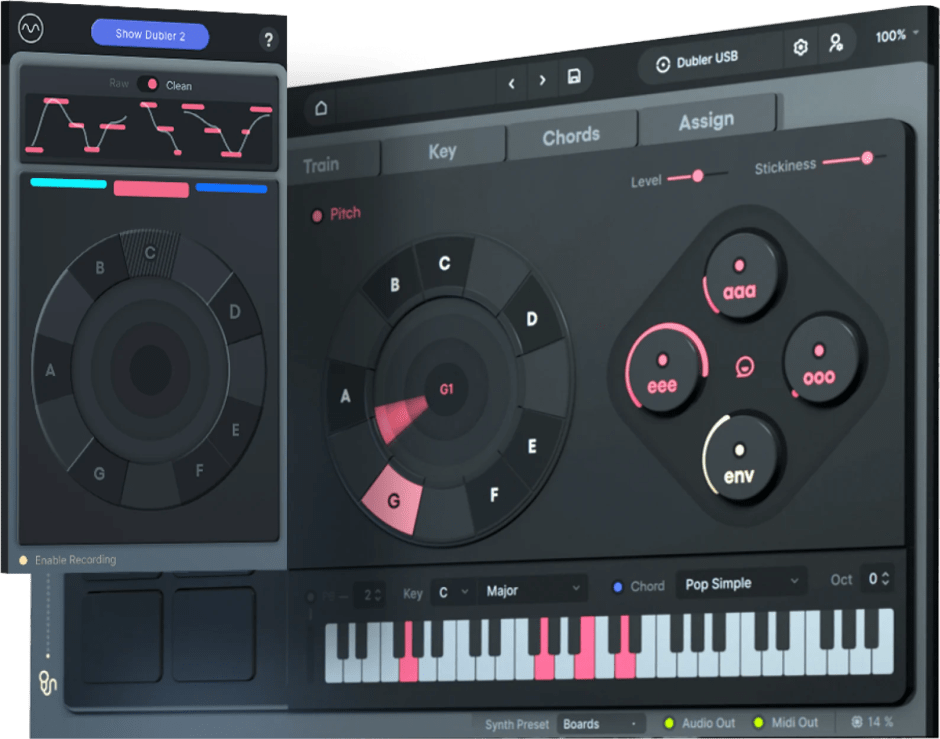 A 3D product render of the Dubler 2 voice-to-MIDI microphone.