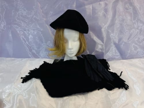 Hat Gloves Scarf Set - Crochet- Black