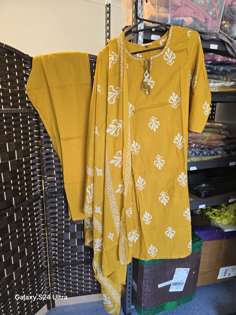 Mustard Jaipuri Cotton 3pc suit  photo 2