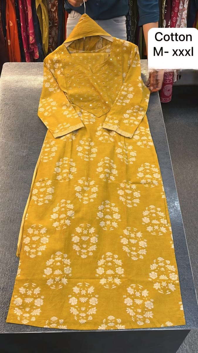 Mustard Jaipuri Cotton 3pc suit  photo 3