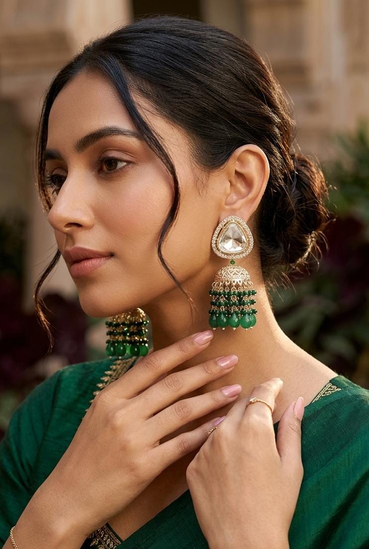 Light weight Jhumka- Emerald Green  in Bonner for sale