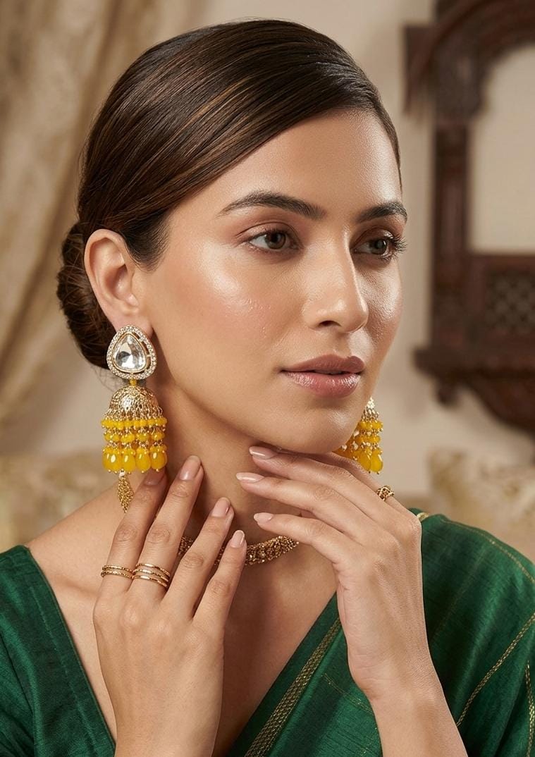 Light weight Jhumka- Yellow in Bonner for sale