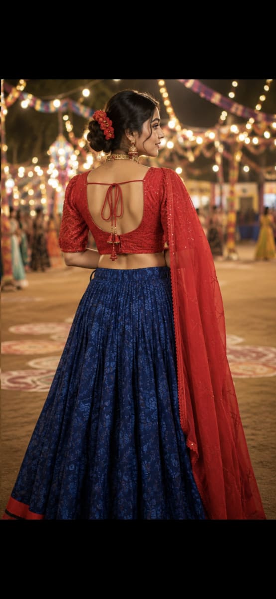 Red and Blue Chanya choli  photo 2