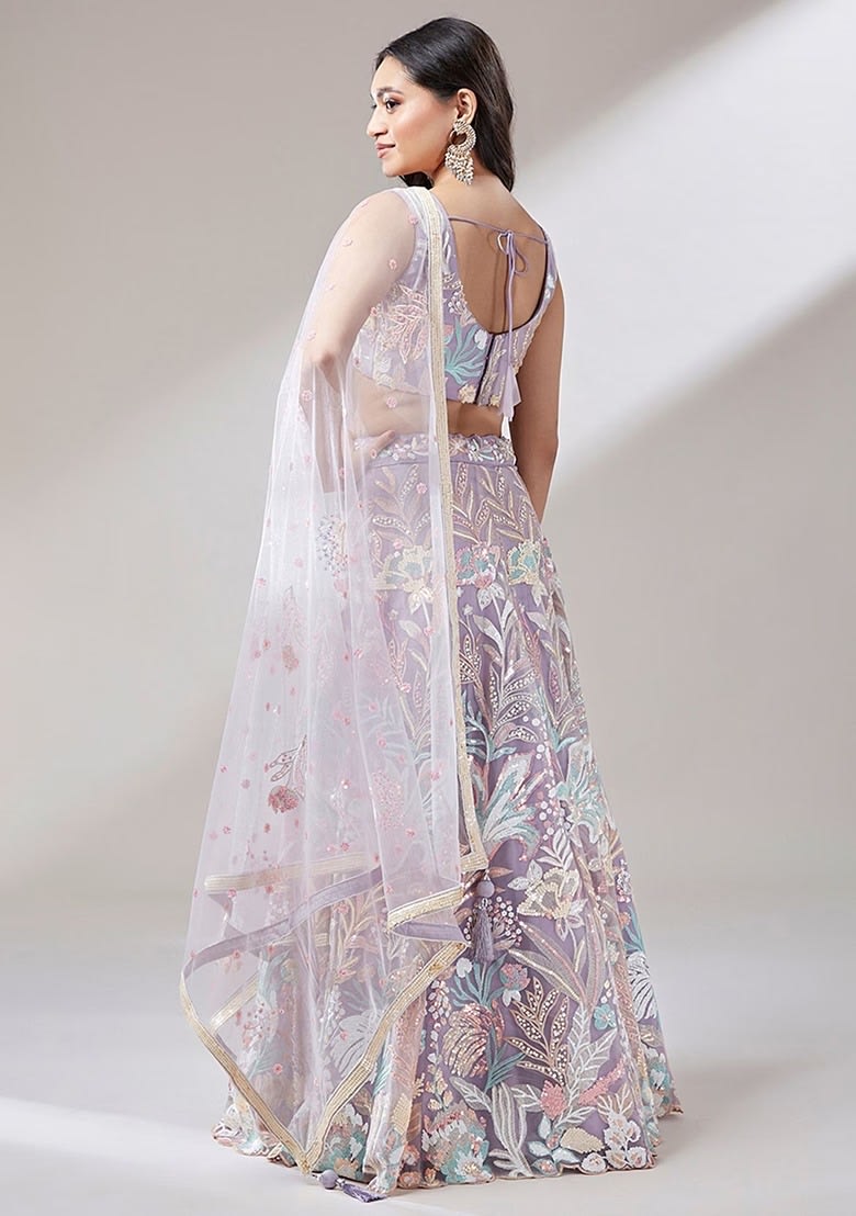 Sequin Embroidered Net Lehenga Lavender photo 2
