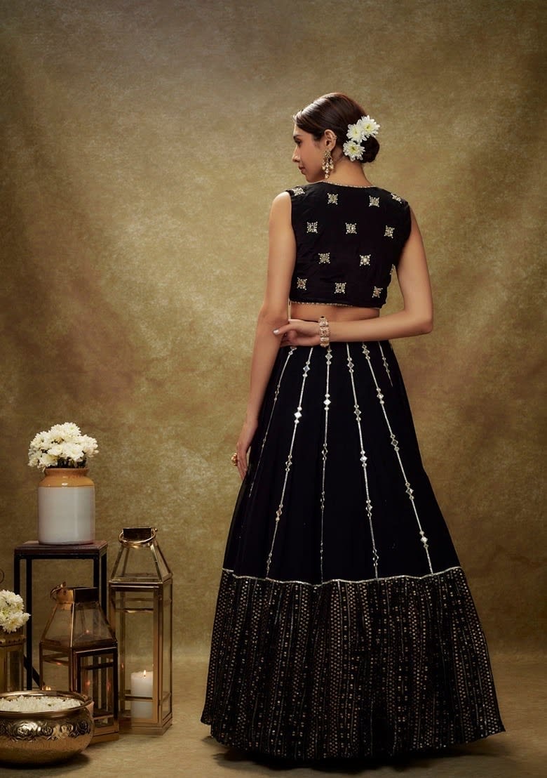 Black Zari Mirror Embroidered Georgette photo 2
