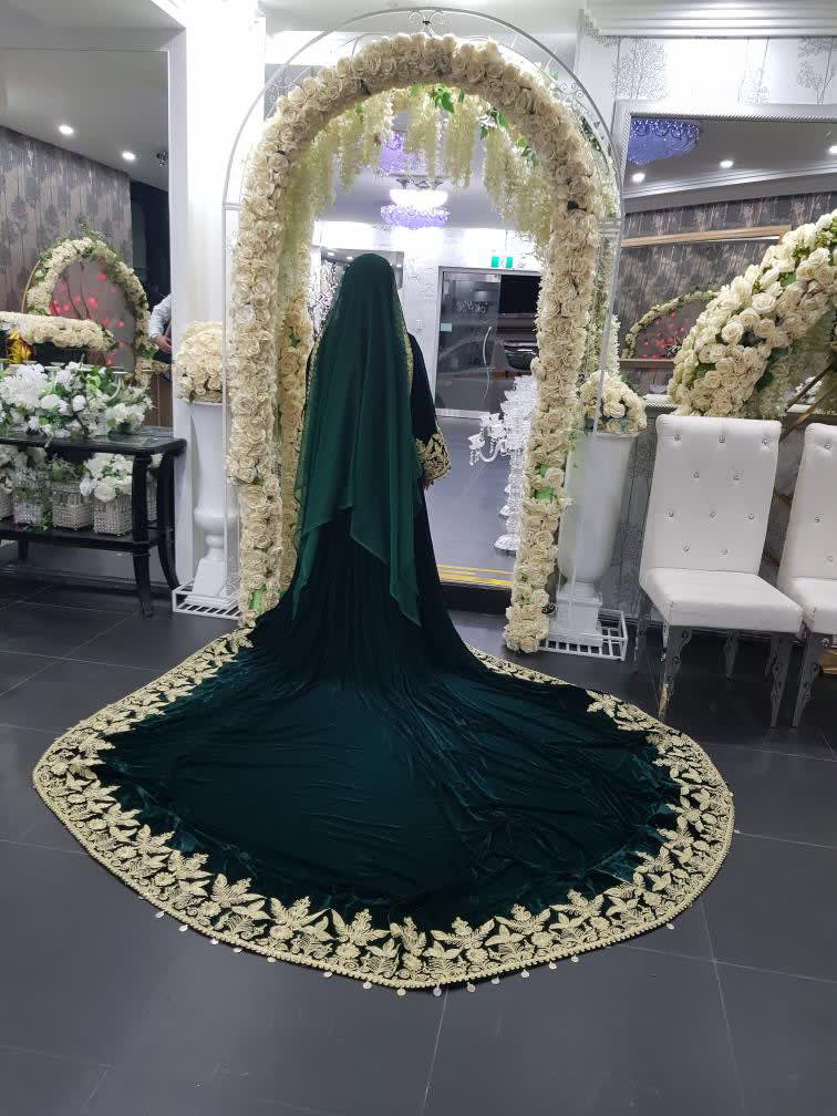 Green velvet bridal Afghani dress photo 2