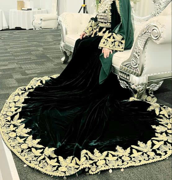 Green velvet bridal Afghani dress photo 3