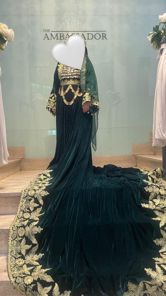 Green velvet bridal Afghani dress photo 5