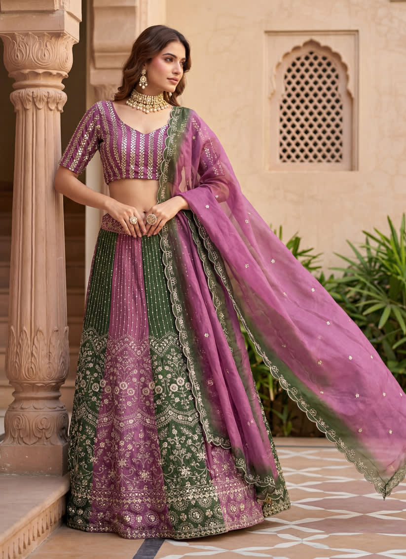 Chinon Sequin Embroidery Lehenga photo 3