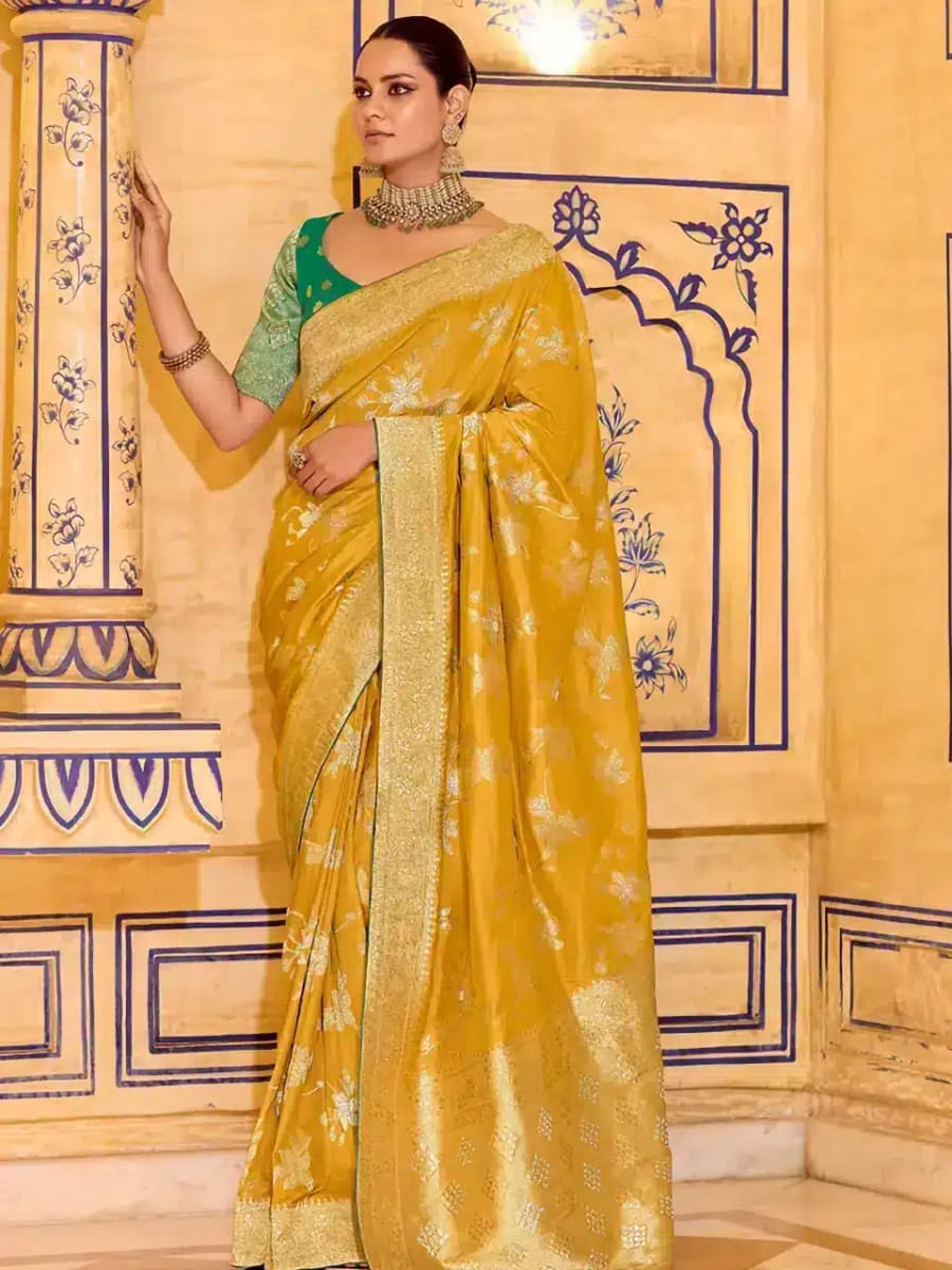 Banarasi Yellow Crepe Silk Saree for sale in Bardia