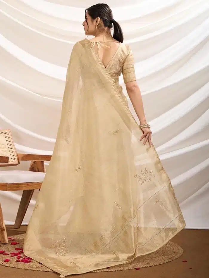 Beige Khatli Handwork Tissue Linen photo 2