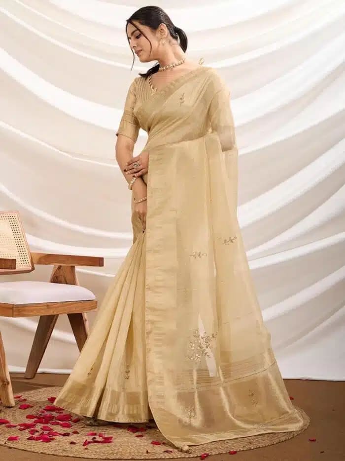 Beige Khatli Handwork Tissue Linen photo 3