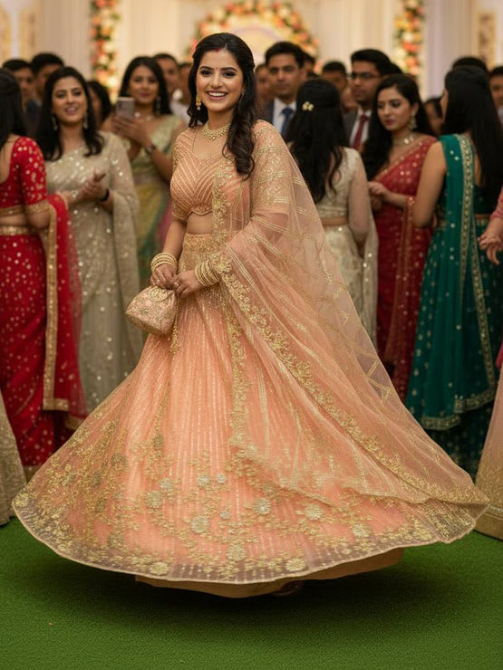 Embroidered Zari Work Lehenga Sequins photo 4