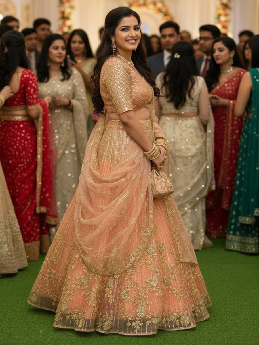 Embroidered Zari Work Lehenga Sequins photo 3