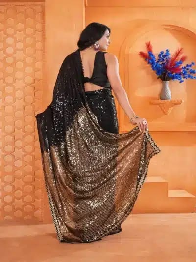 Black Georgette Sequin Worked Saree photo 2